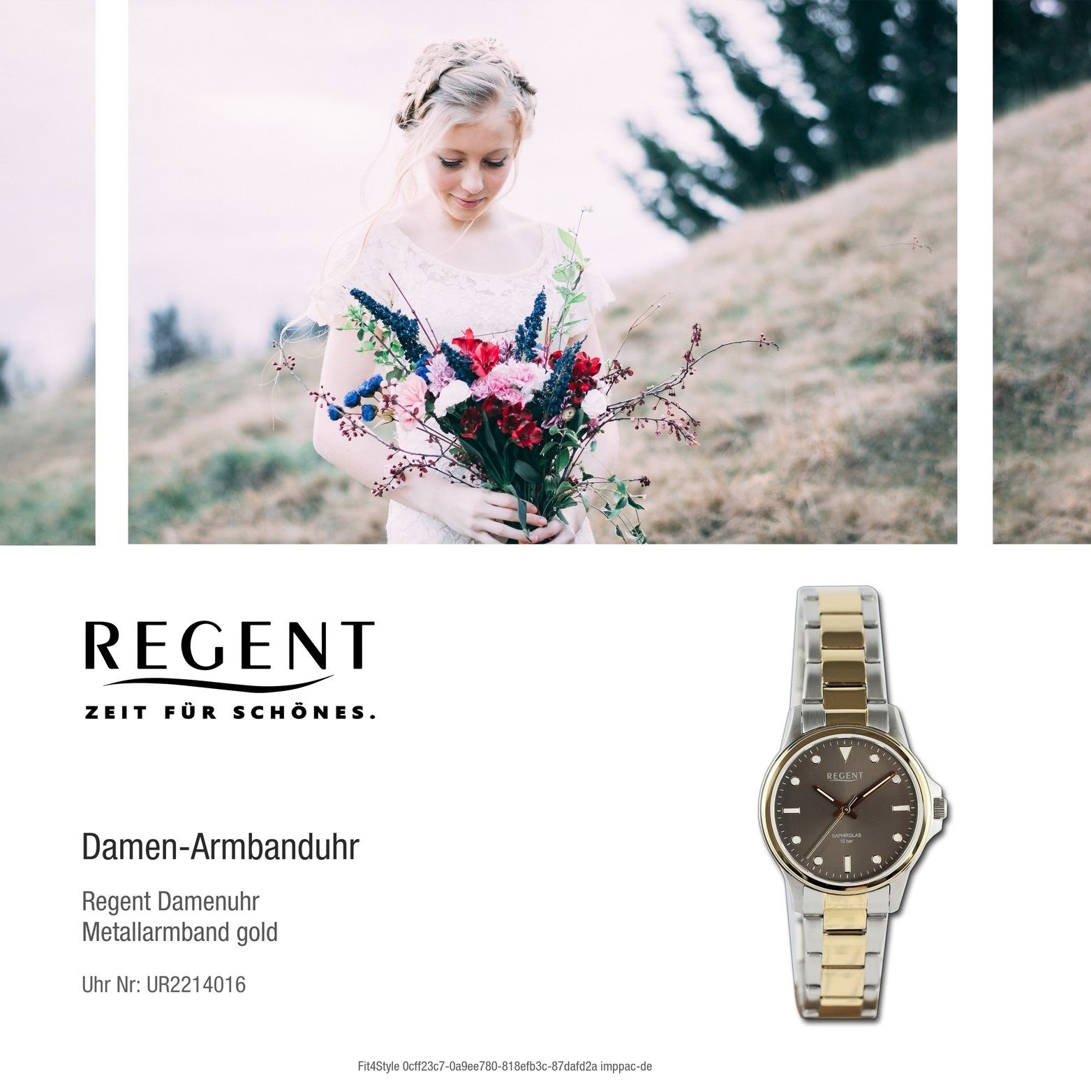 groß Analog, Damenuhr silber, Armbanduhr Damen Gehäuse, gold, rundes Regent 32mm) (ca. Regent Metallarmband Quarzuhr
