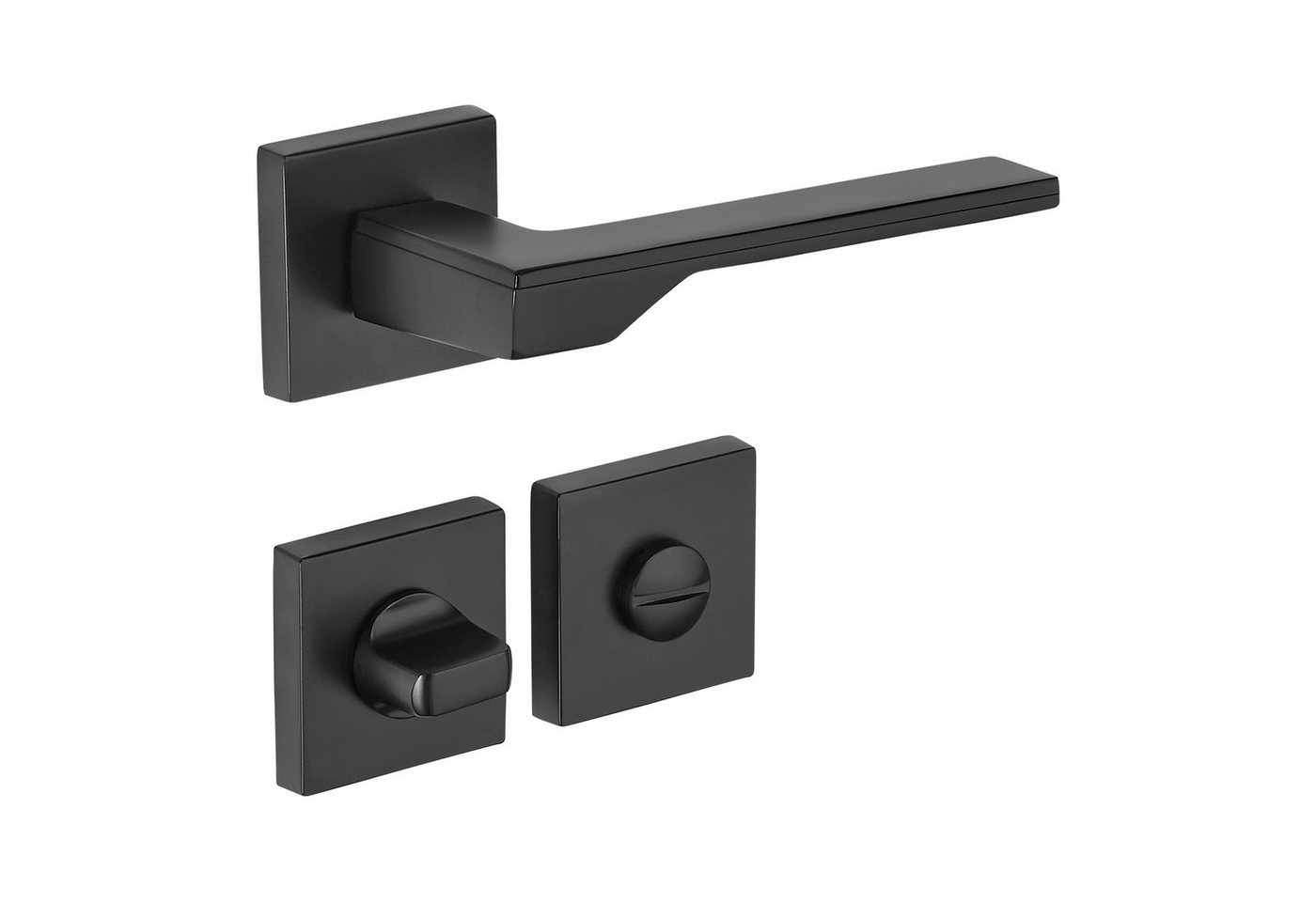 SO-TECH® Drückergarnitur Türdrücker HENRIK Aluguss schwarz inkl. Befestigungsmaterial, Spar-Set, 1-tlg., mit Papier-Bohrschablone, mit WC-Rosetten - für Bad / WC Türen
