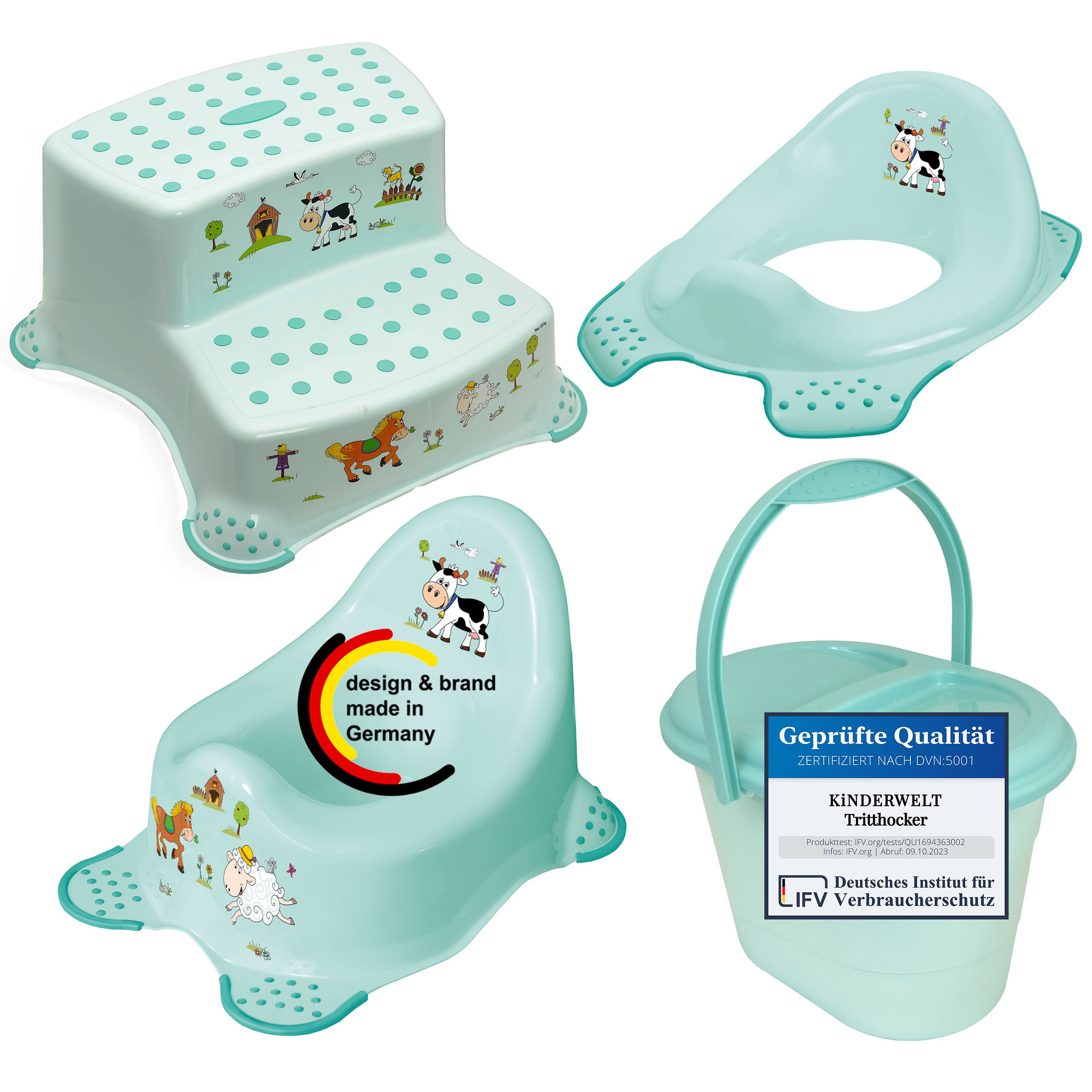 Tritthocker 4er Set Z Funny aqua : WC Aufsatz + Kindertopf + Hocker zweistufig +