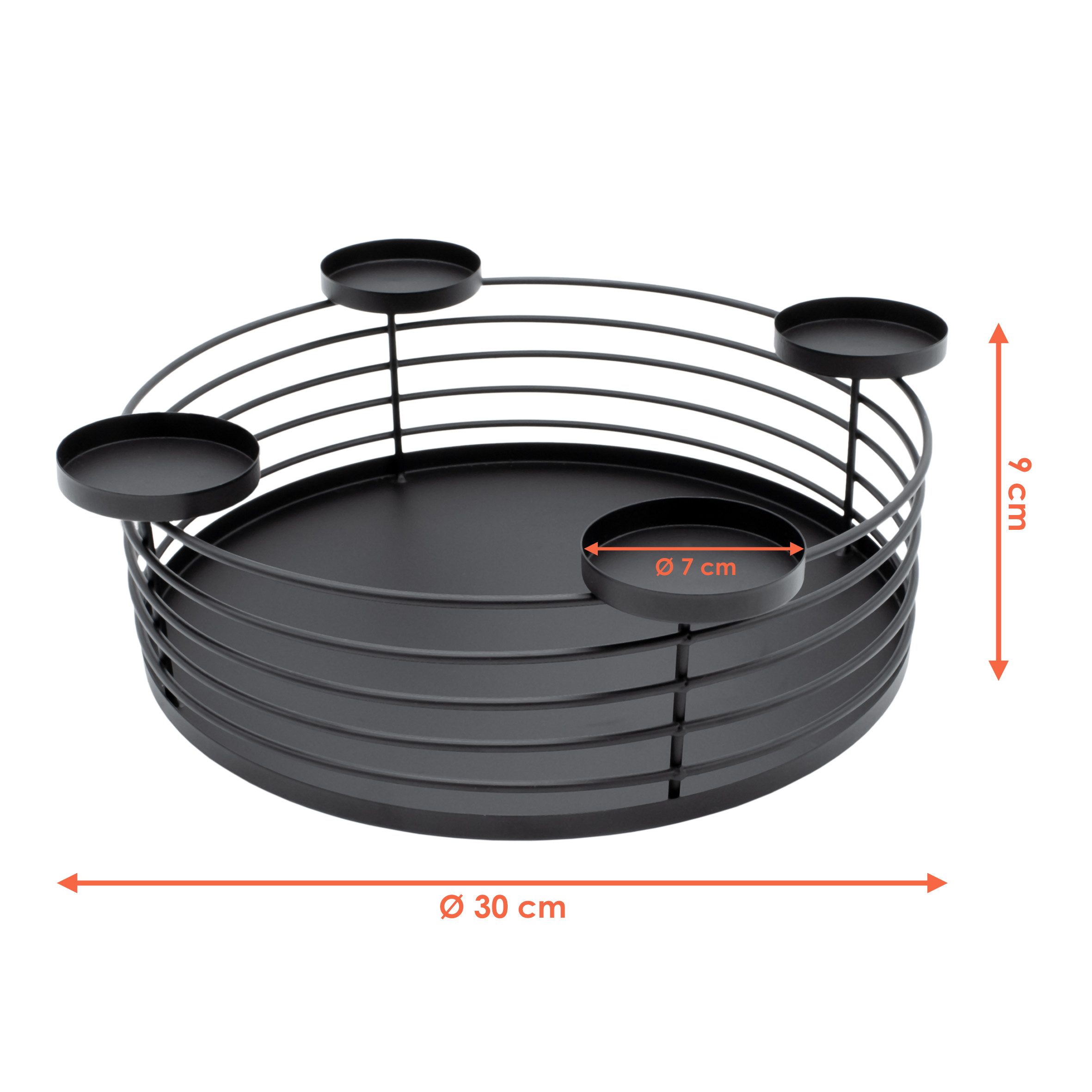 Spetebo Adventskranz mit Korb aus Metall in schwarz - Ø 30 cm - mit 4 Kerzentellern, ideal für Ihre moderne Weihnachtsdekoration