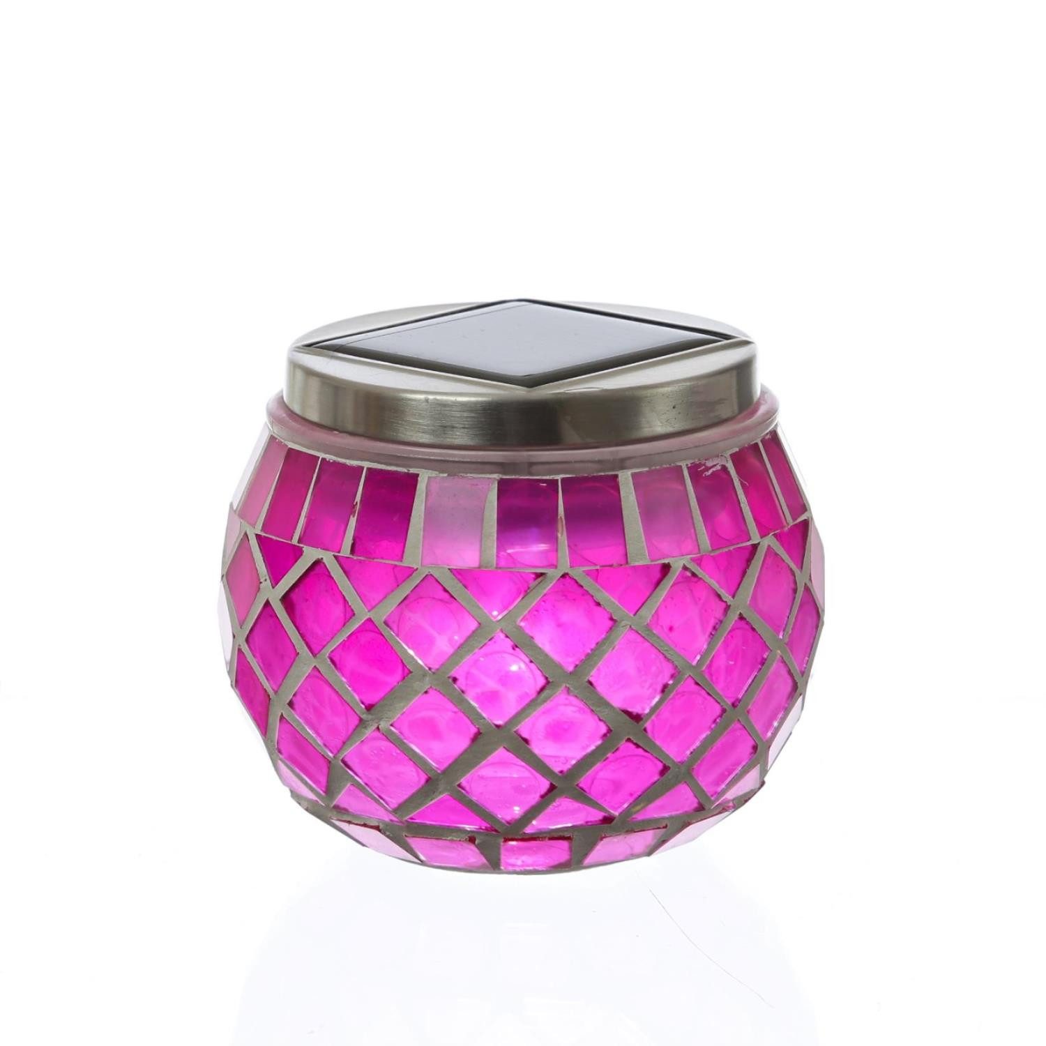 LED Solarleuchte Solar Windlicht Mosaik Glas Solarglas Mosaikleuchte für Balkon pink