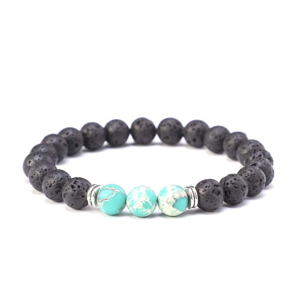 Kim Johanson Armband Chakra, mit Jaspi Perlen und Lavasteinen, Naturstein, elastisch, Geschenk