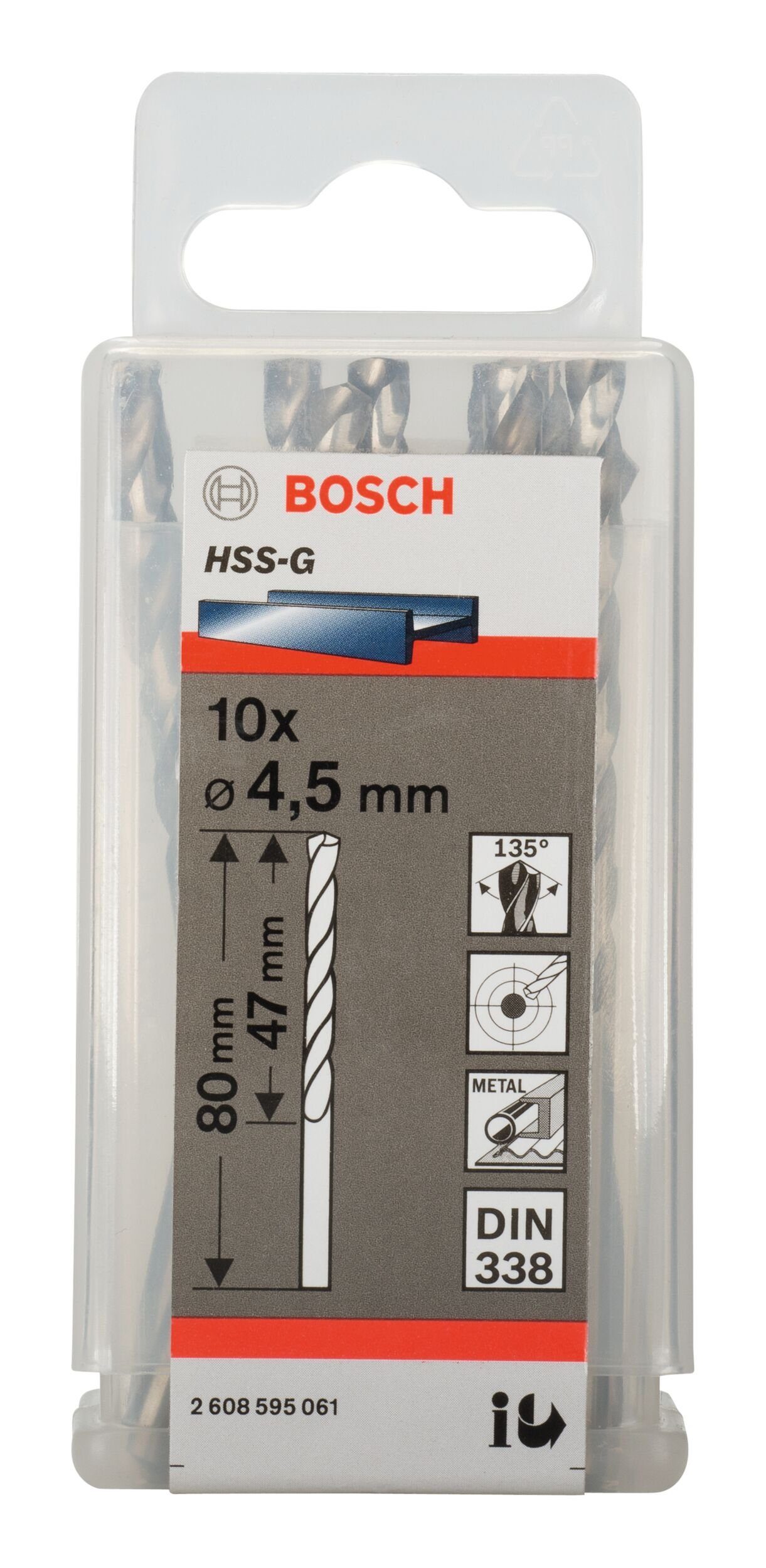 338) mm BOSCH HSS-G 4,5 Metallbohrer, Stück), (DIN 47 - 80 x 10er-Pack (10 - x