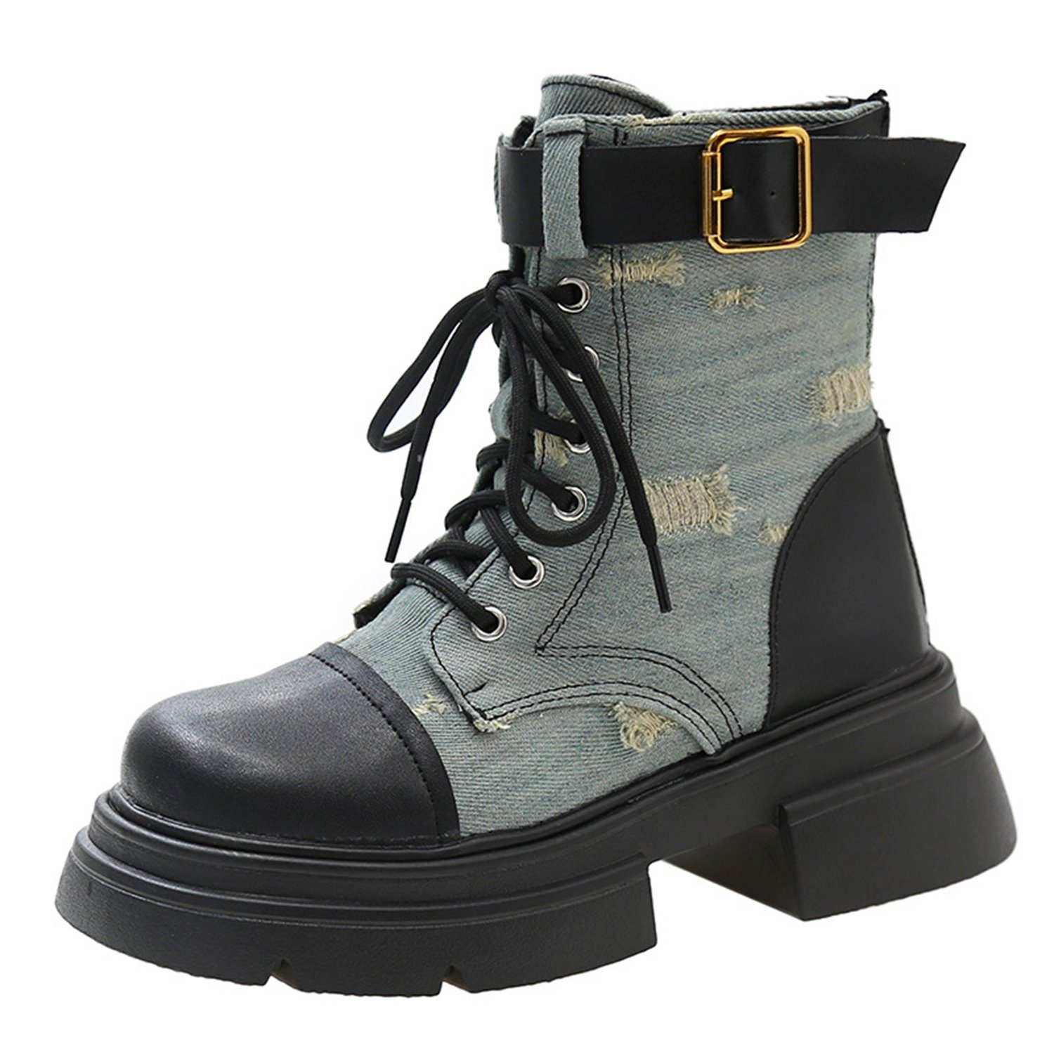 Daisred Denim Boots Damen, Combat Boot, Stiefeletten Ankle Boot Cowboy Boots A Hellblau