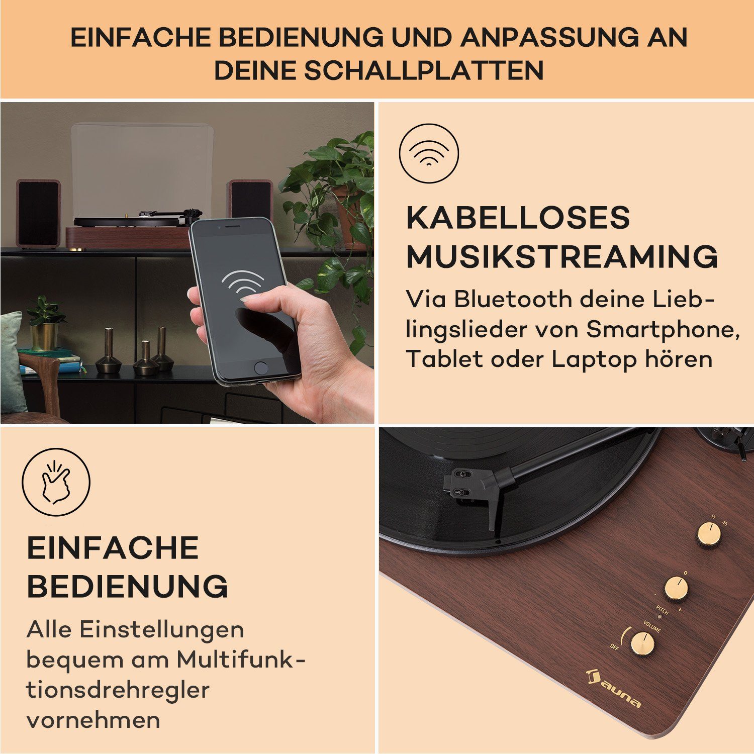 Plattenspieler Bluetooth) TT Berklee (Riemenantrieb, Prime Holz Play Auna