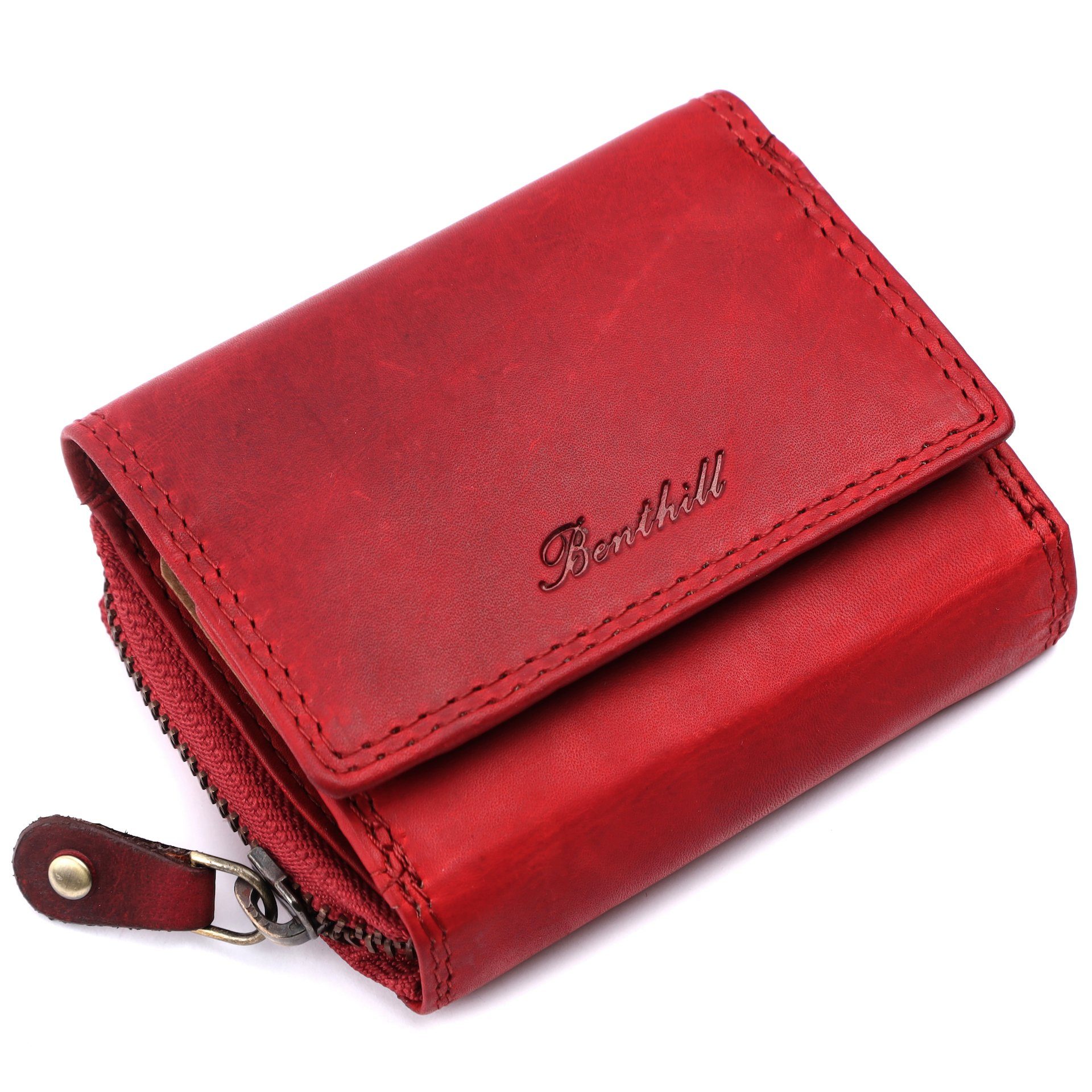 Benthill Mini Geldbörse Kleine Geldbörse Minibörse Echt Leder Mini Portemonnaie RFID Schutz, RFID-Schutz Kartenfächer Münzfach Reißverschlussfach