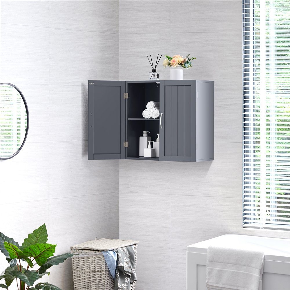 Yaheetech Hängeschrank Badkommode mit 2 Türen & Höhenverstellbarem Einlegeboden Badezimmerschrank Wandschrank Küchenschrank