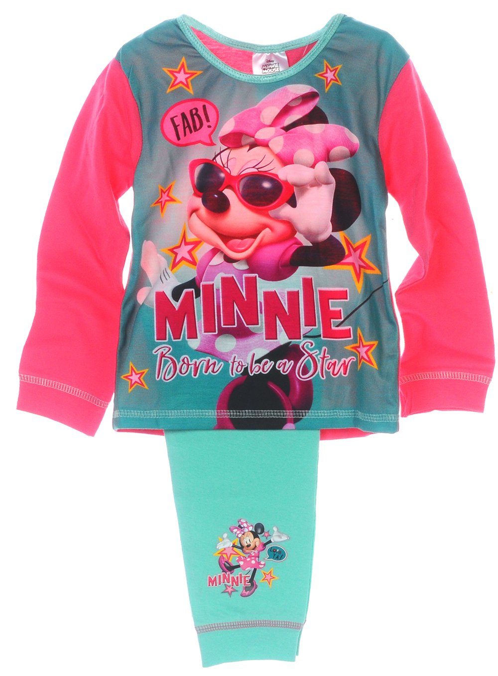 Pyjama Schlafanzug für Kinder Hose Langarmsihrt in Mint Rosa weich, mit Maus Print, 74 80 86 92 98 104 110 116