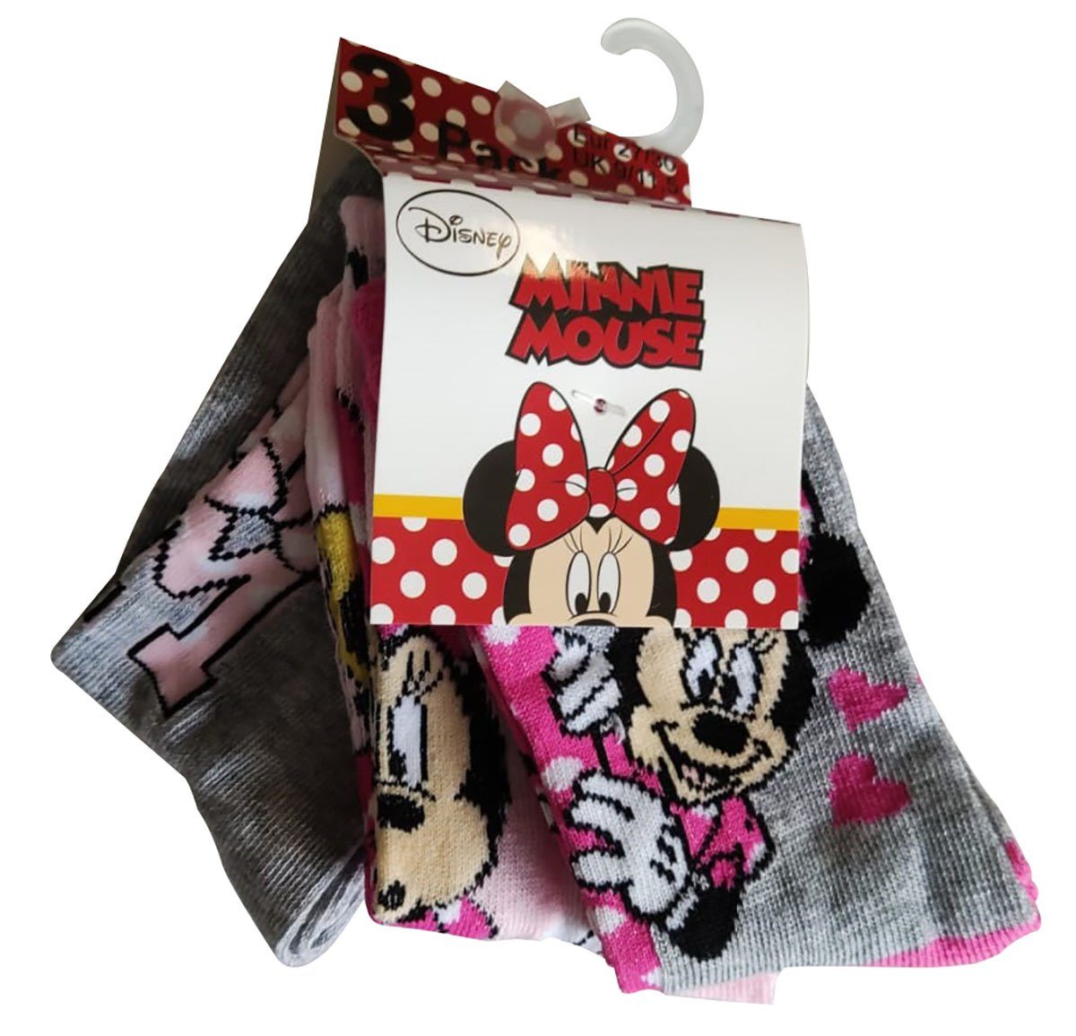 Sun City Socken Disney Minnie Mouse Socken 3 Paar Strümpfe Socken für Kinder, Mädchen