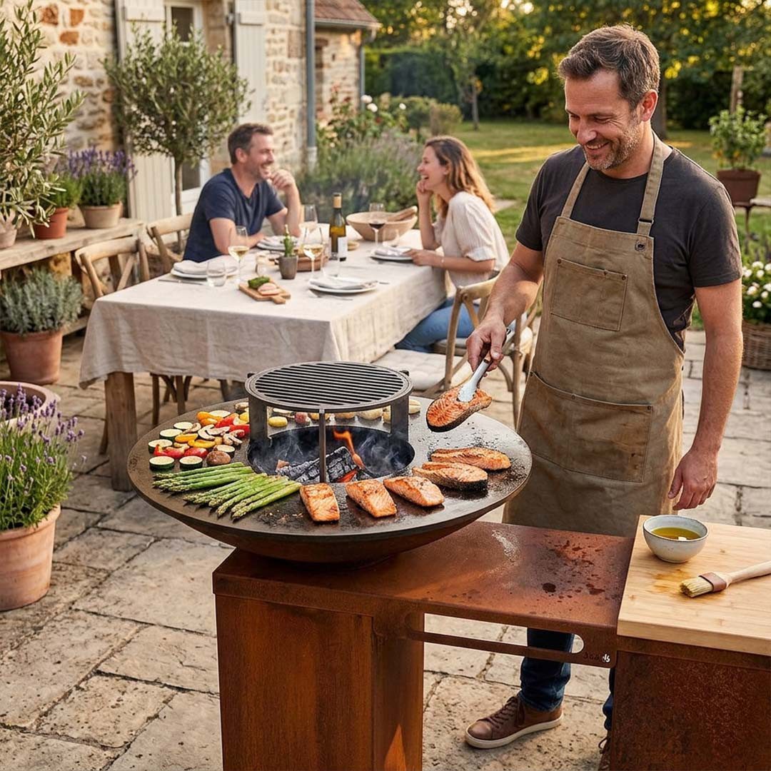 Feuercampus Grillplatte Plancha-Set PIO 80 Deluxe 2 - mit 2 Podesten, Ablage und Topgrill