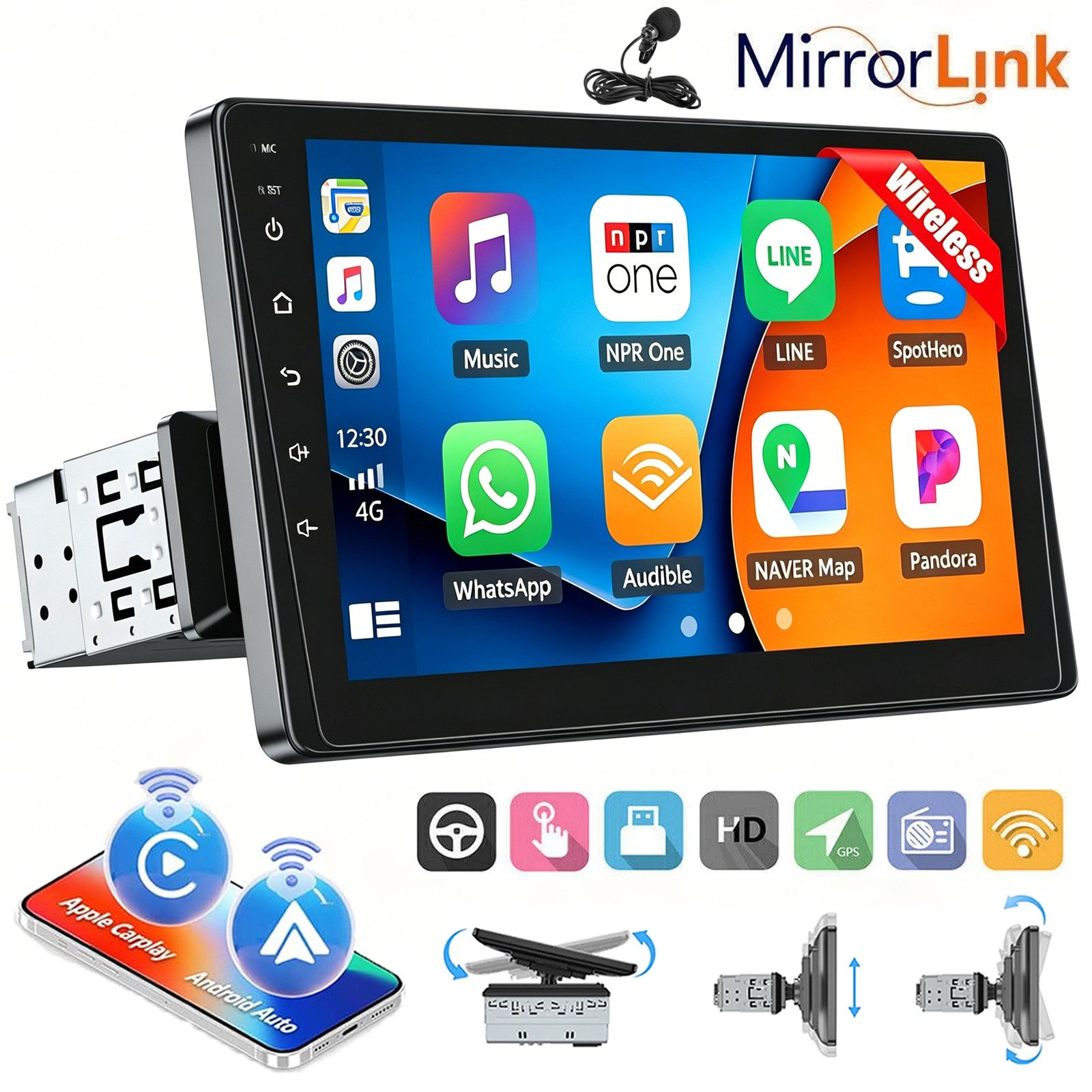 ESSGOO 9" 1-DIN Autoradio mit Touchscreen CarPlay Android Auto und Bluetooth Autoradio (AUX, 12CAM(optional), Single DIN, Apple Carplay Android Auto GPS Navi WIFI BT EQ)