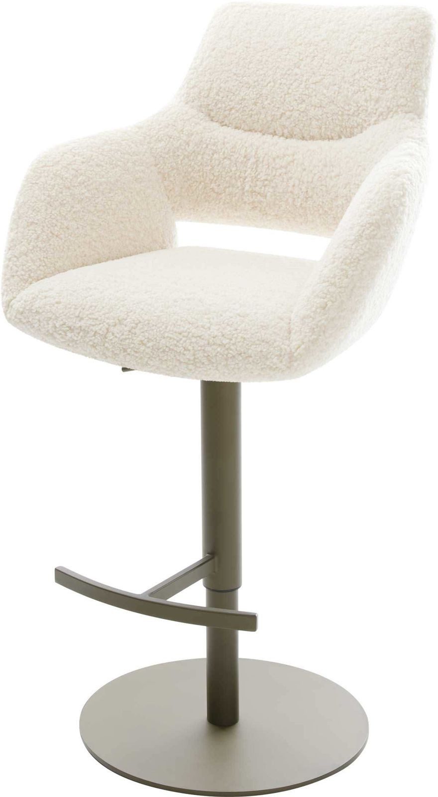 DELIFE Barhocker Yago-Flex, Drehfuß höhenverstellbar Metall Titanfarben Teddystoff Beige Taschenfe