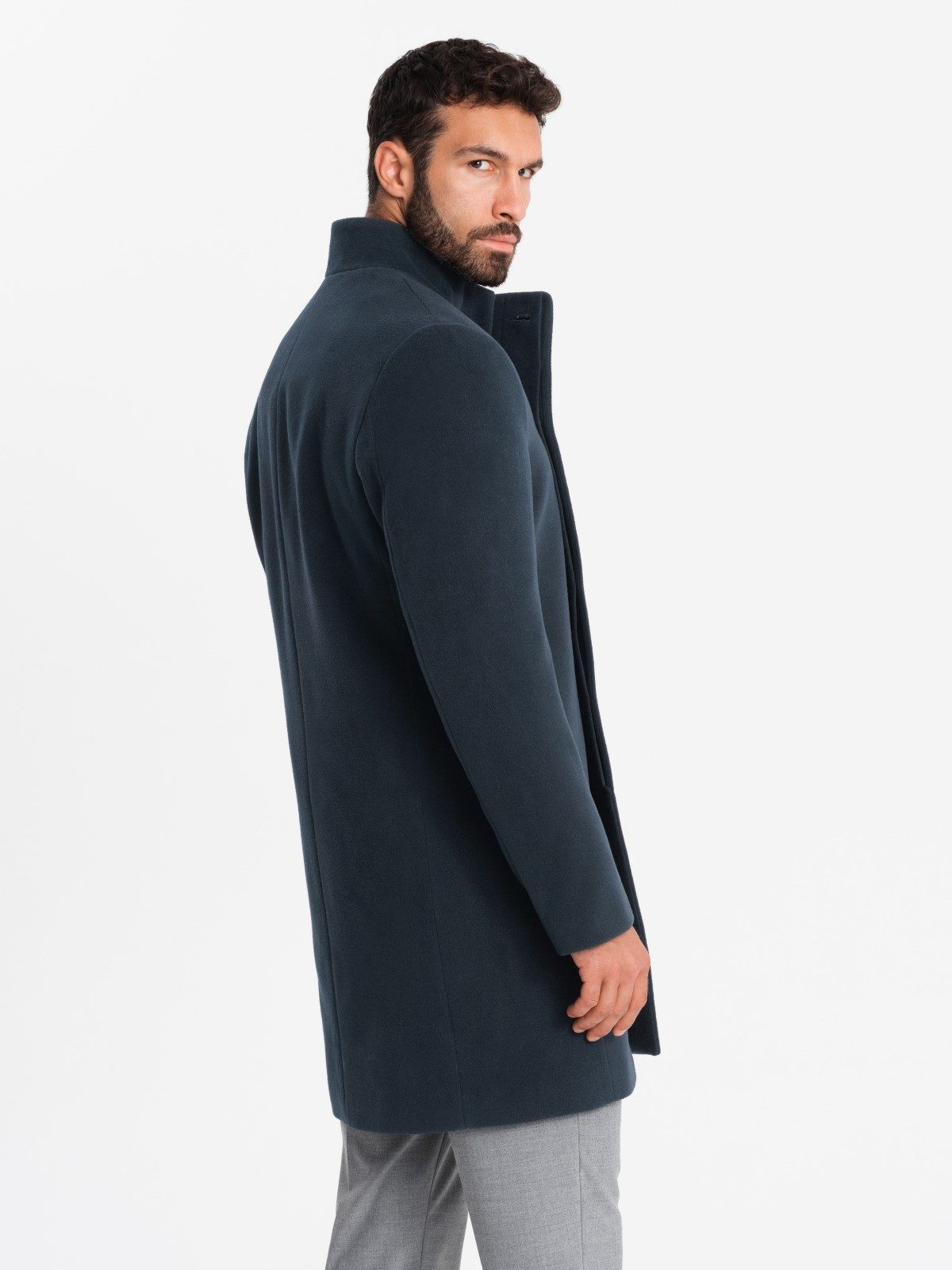 OMBRE Wintermantel Herrenmantel mit asymmetrischem Verschluss und hohem Kragen