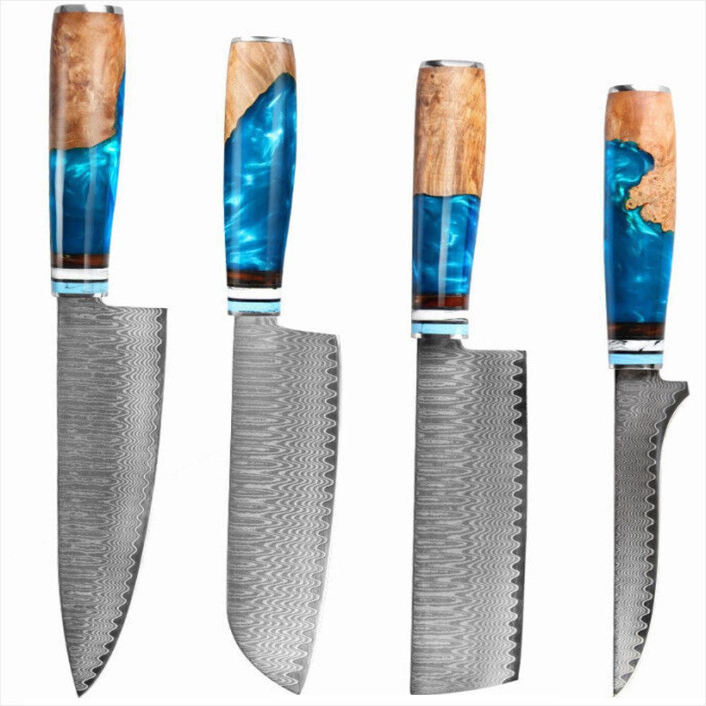 KingLux Messer-Set 4 teiliges Damastmesser Set aus damaststahl Küchenmesser Harzgriff (4-tlg., set)