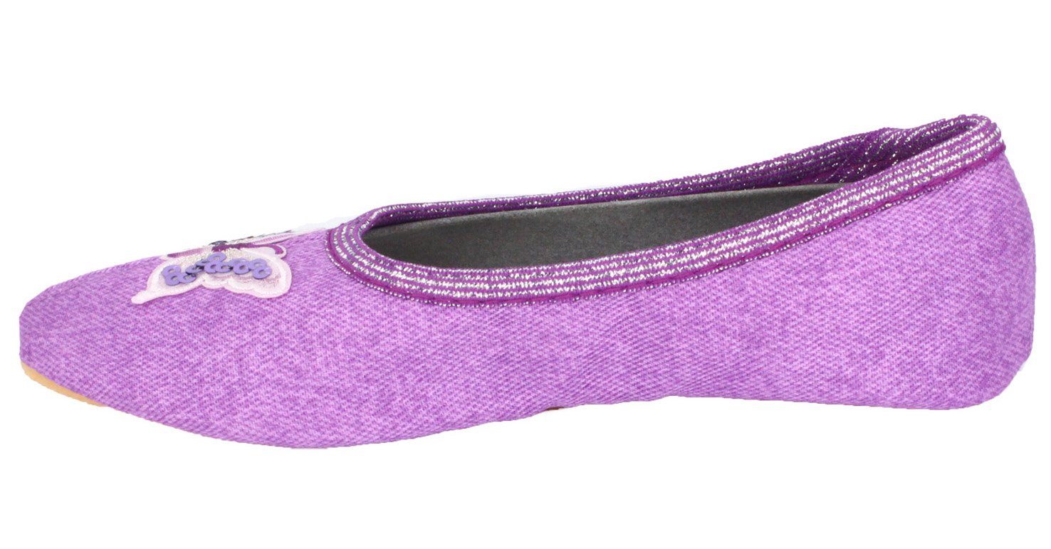 Beck Schläppchen Schmetterling Gymnastikschuh (Trendfarbe lila) Schmetterling mit Pailetten) mit rutschfester Gummi-Laufsohle – Bild 5 von 5