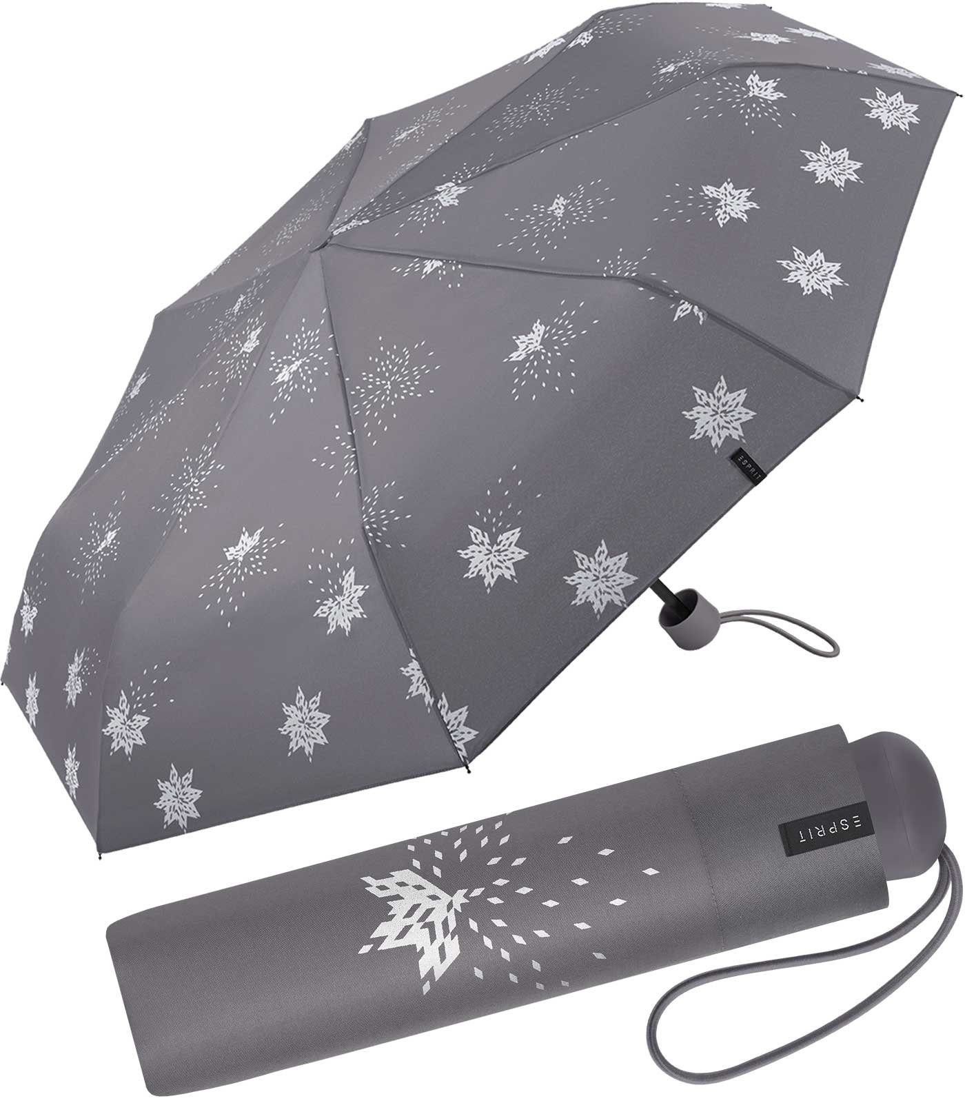 Esprit Langregenschirm schöner, kleiner Schirm für Damen, Bits and Stars - silber-metallic