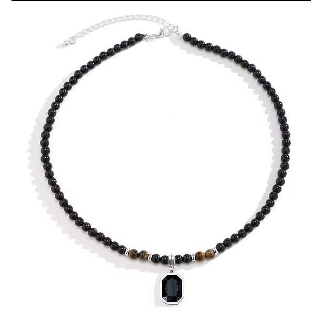 KARMA Perlenkette Herren Perlenkette schwarz mit Anhänger (Herrenschmuck Geschenk für Ihn, Herrenhalskette), Schwarze Kette