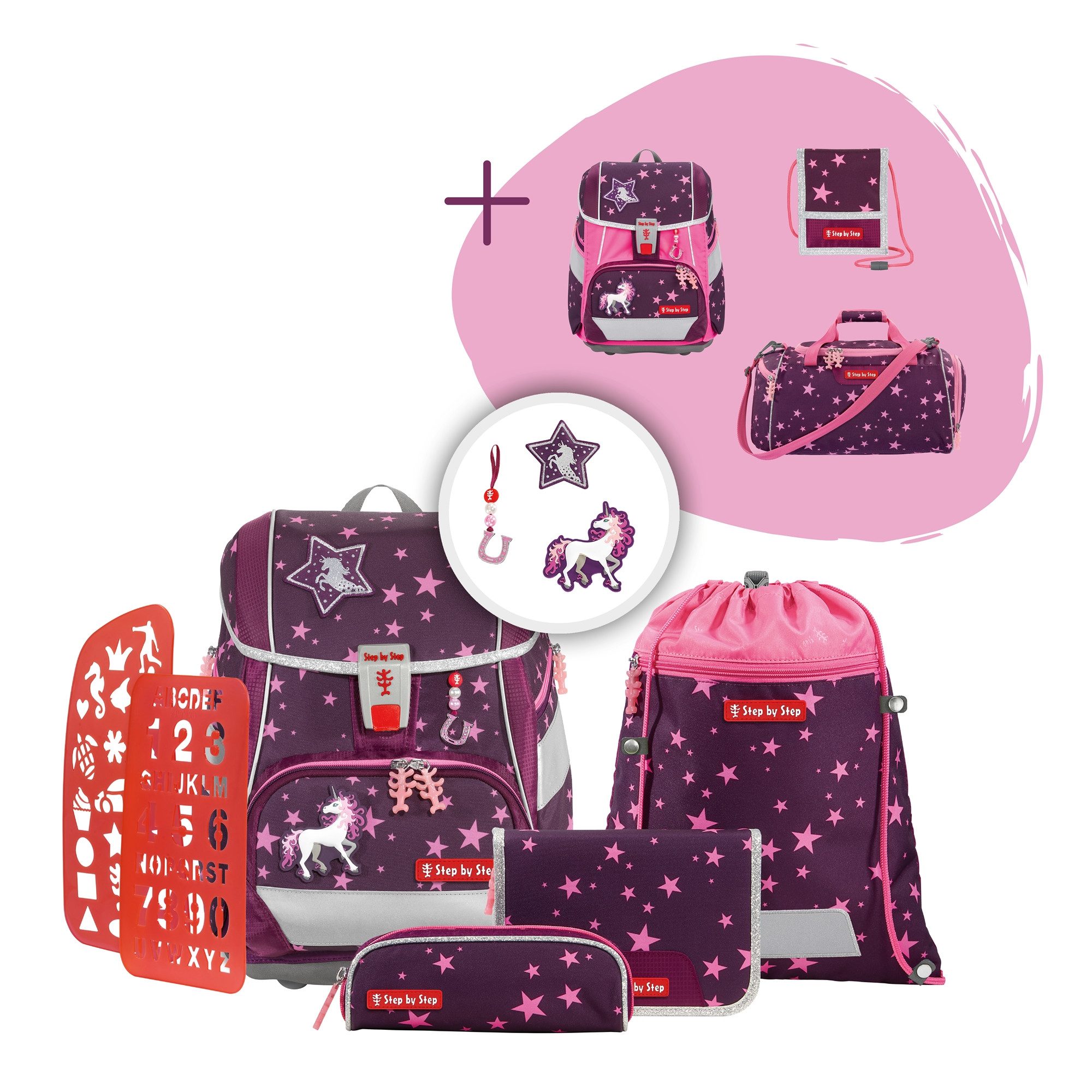 Step by Step Schulranzen 2IN1 PLUS „Unicorn Nuala“, 9-teilig, lila (6-teilig, 9-tlg)