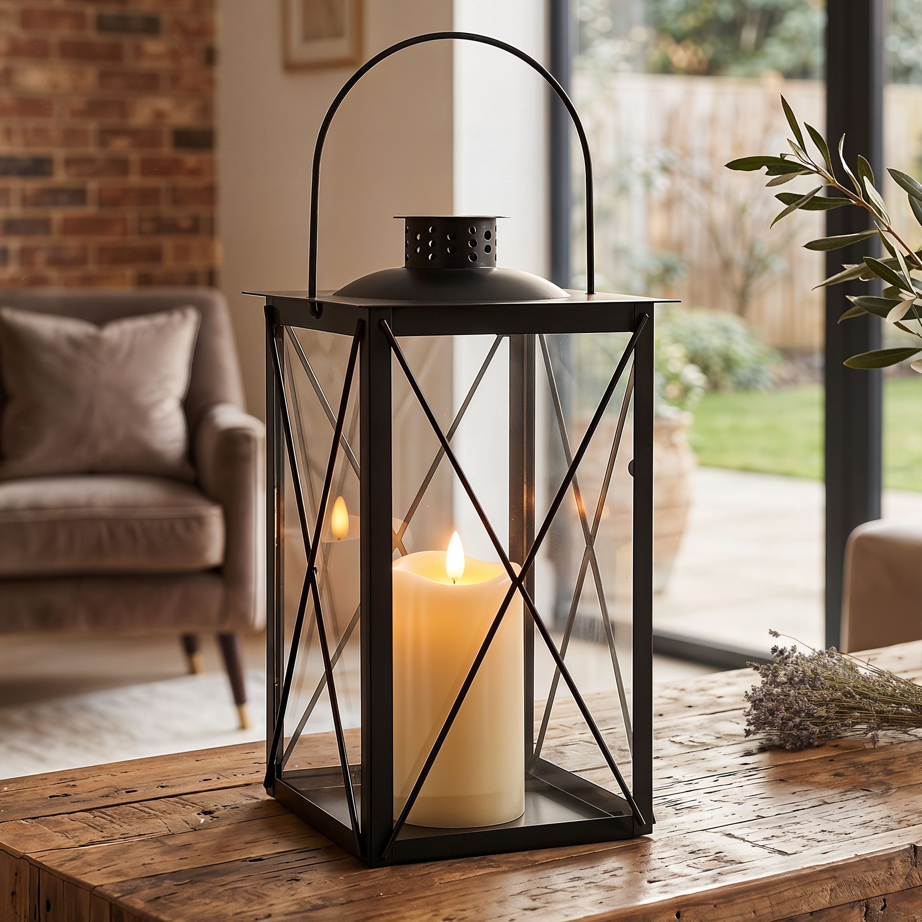 Levandeo® Kerzenlaterne, Deko Laterne Schwarz Metall Windlicht H30cm Glas Industrial