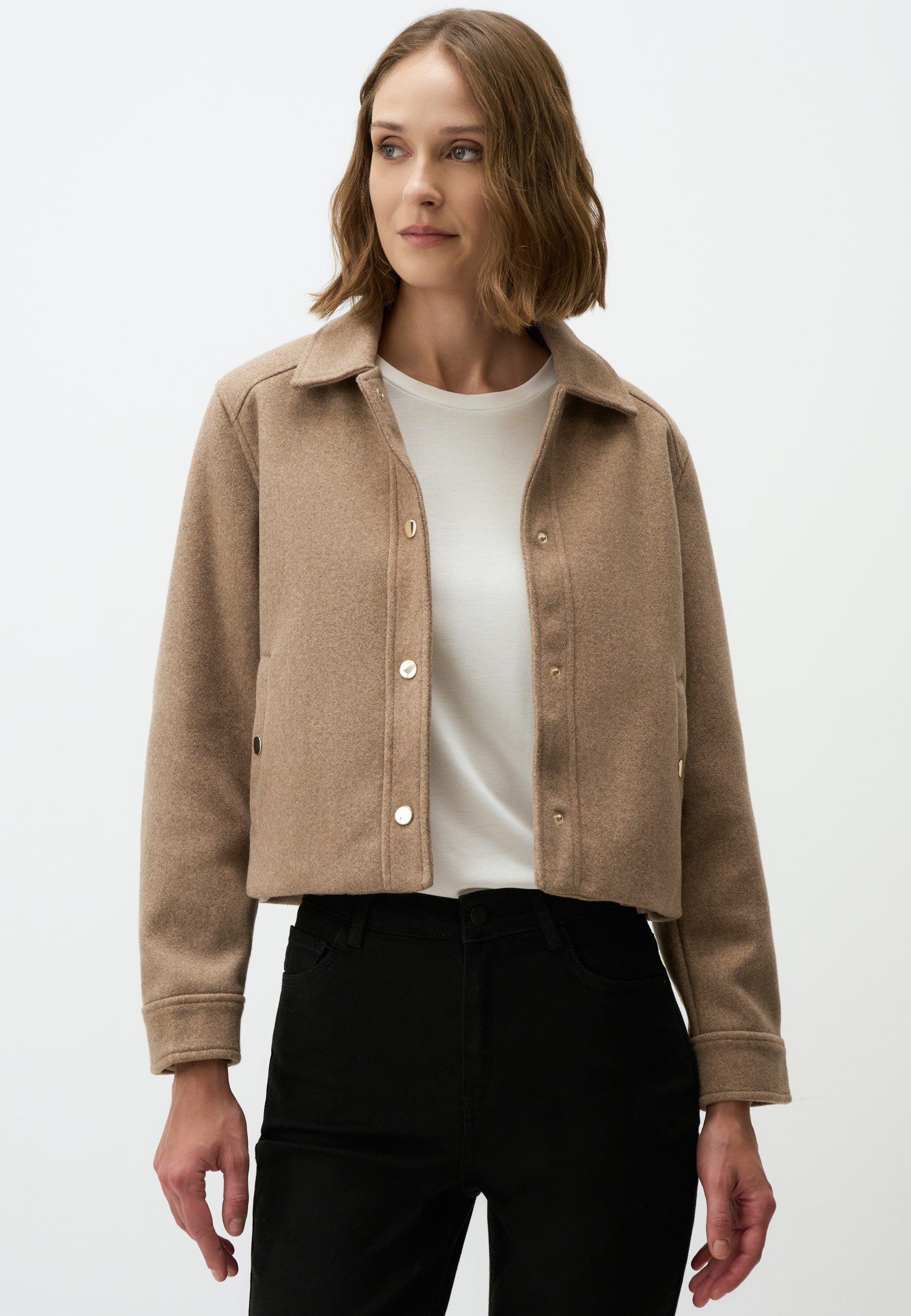 Jackett Langärmlig Kaschmir Jacke mit Druckknopf Detail