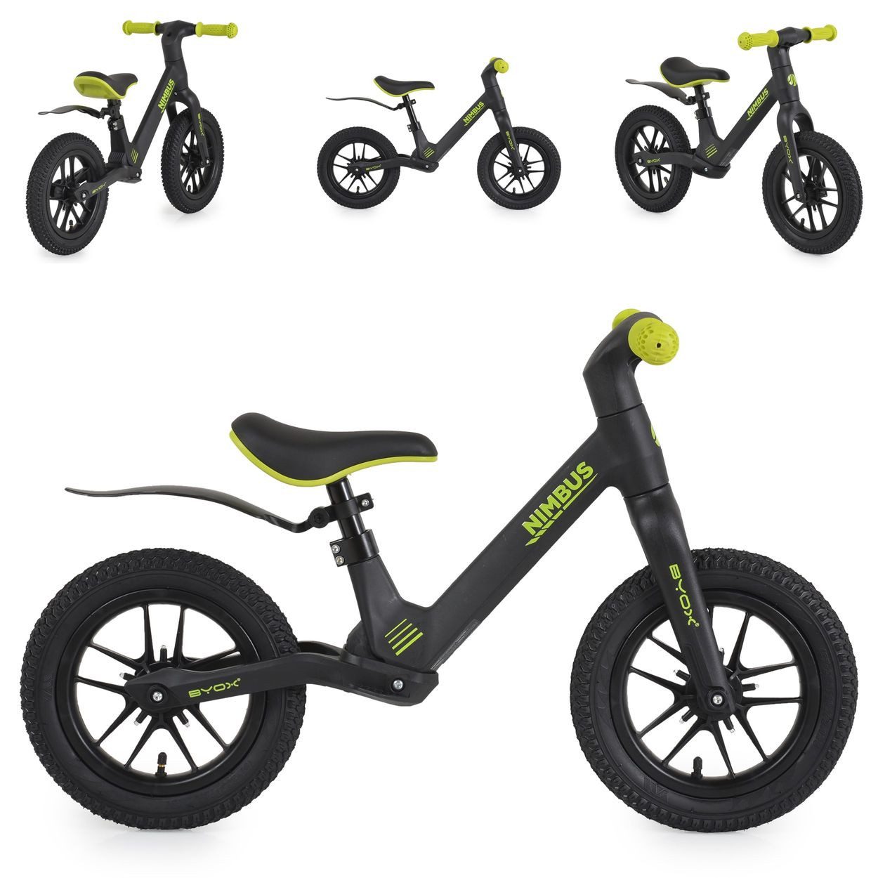 Byox Laufrad Nimbus 12 Zoll 12 Zoll Zoll, Anti-Rutsch-Beschichtung, Luftreifen, verstellbarer Sitz, Leuchträder