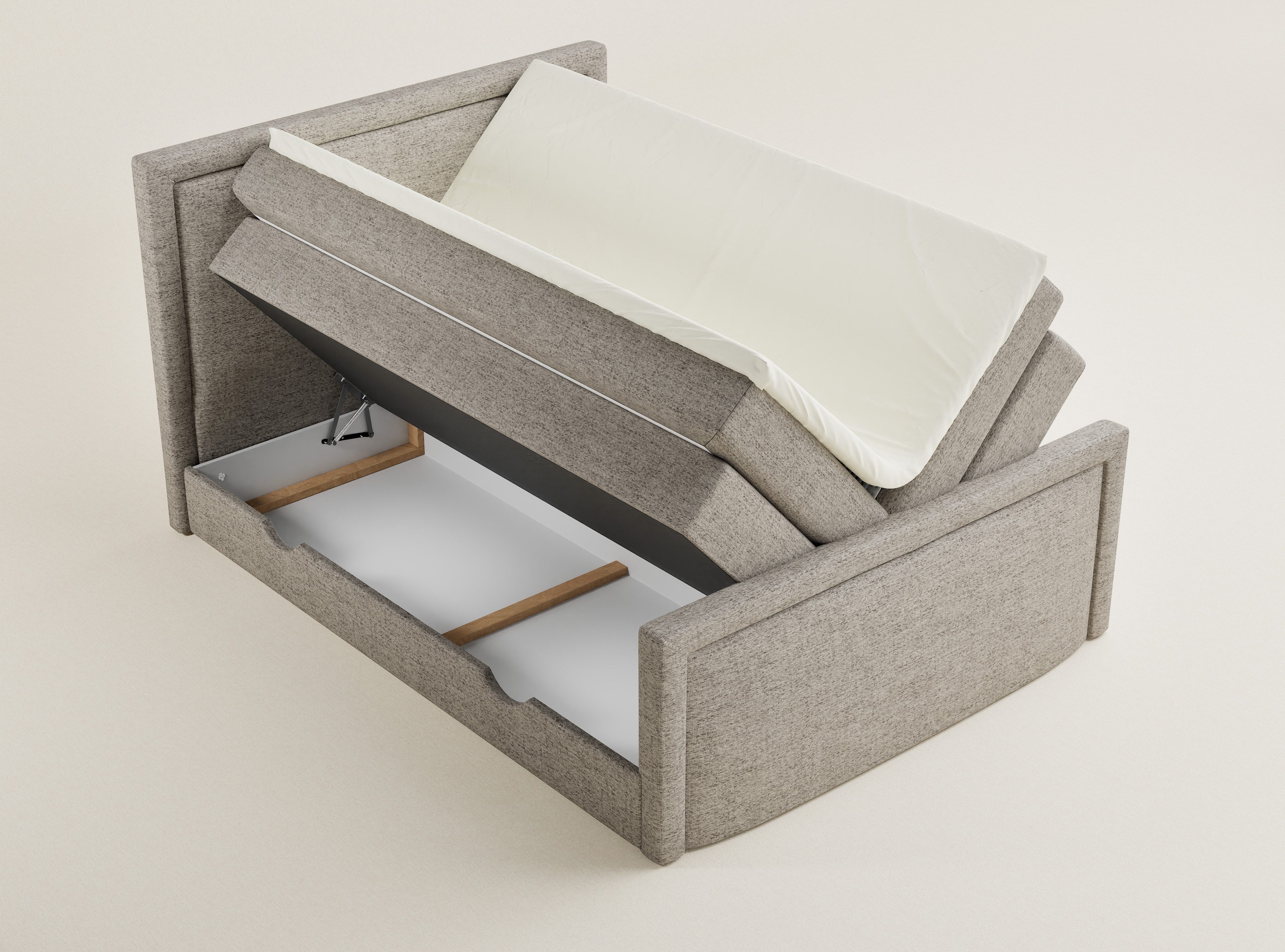 Maison de Rêve Boxspringbett Fresco (Komplettbett mit Matratzen, Kopfteil und Topper), Boxspringbett mit Stauraum, Webstoff