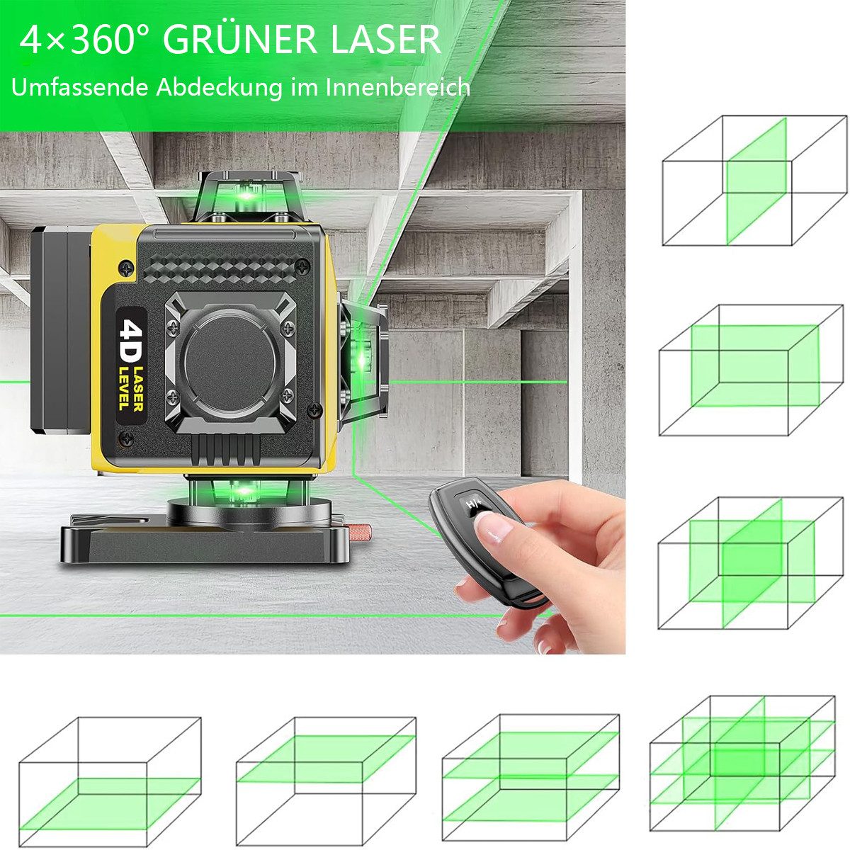 AeroAxis Laserwasserwaage Kreuzlinienlaser Selbstnivellierend,4D 16 Linien,4 x 360° mit 2 Akkus, (Pulsmodus), präzise für Innen- und Außenbereich, ideal für Baustellen