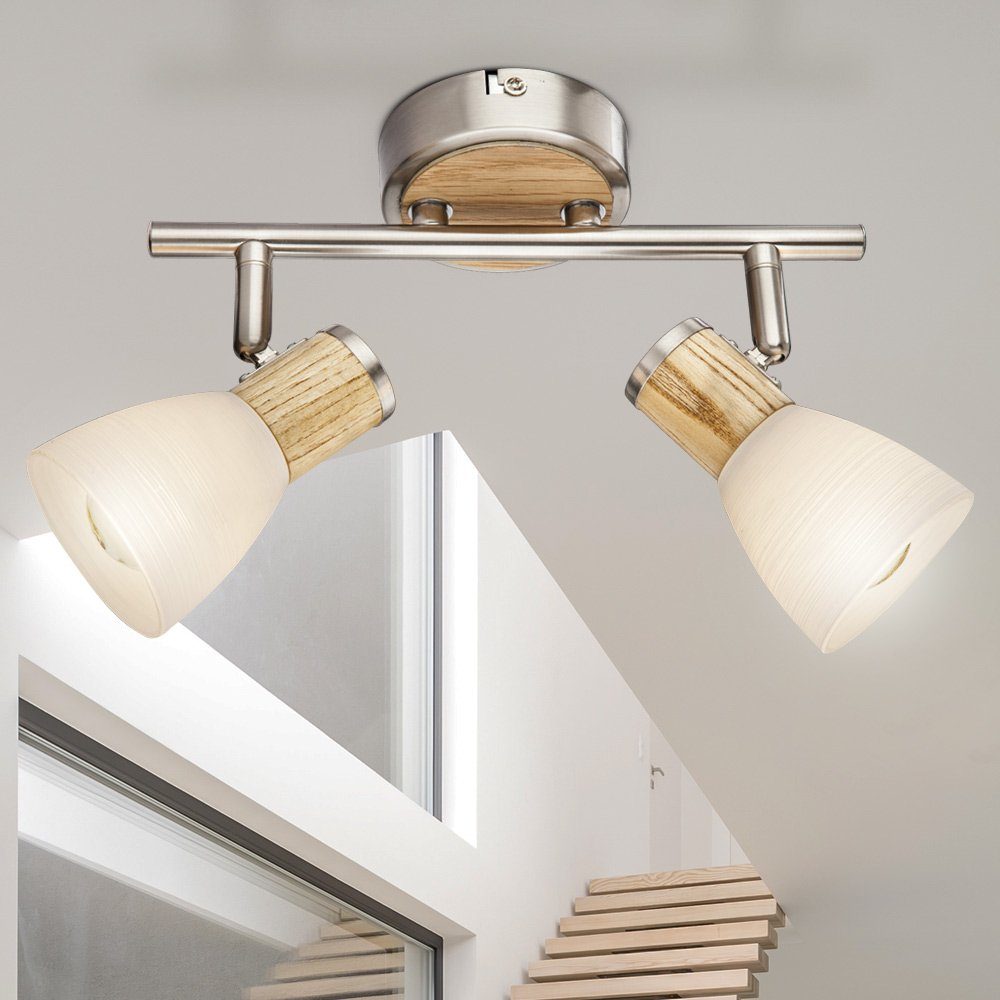 etc-shop LED Deckenleuchte, Lampe beweglich Spot Farbwechsel, Decken Holz Dimmer inklusive, Warmweiß, Leuchtmittel Leuchte Glas