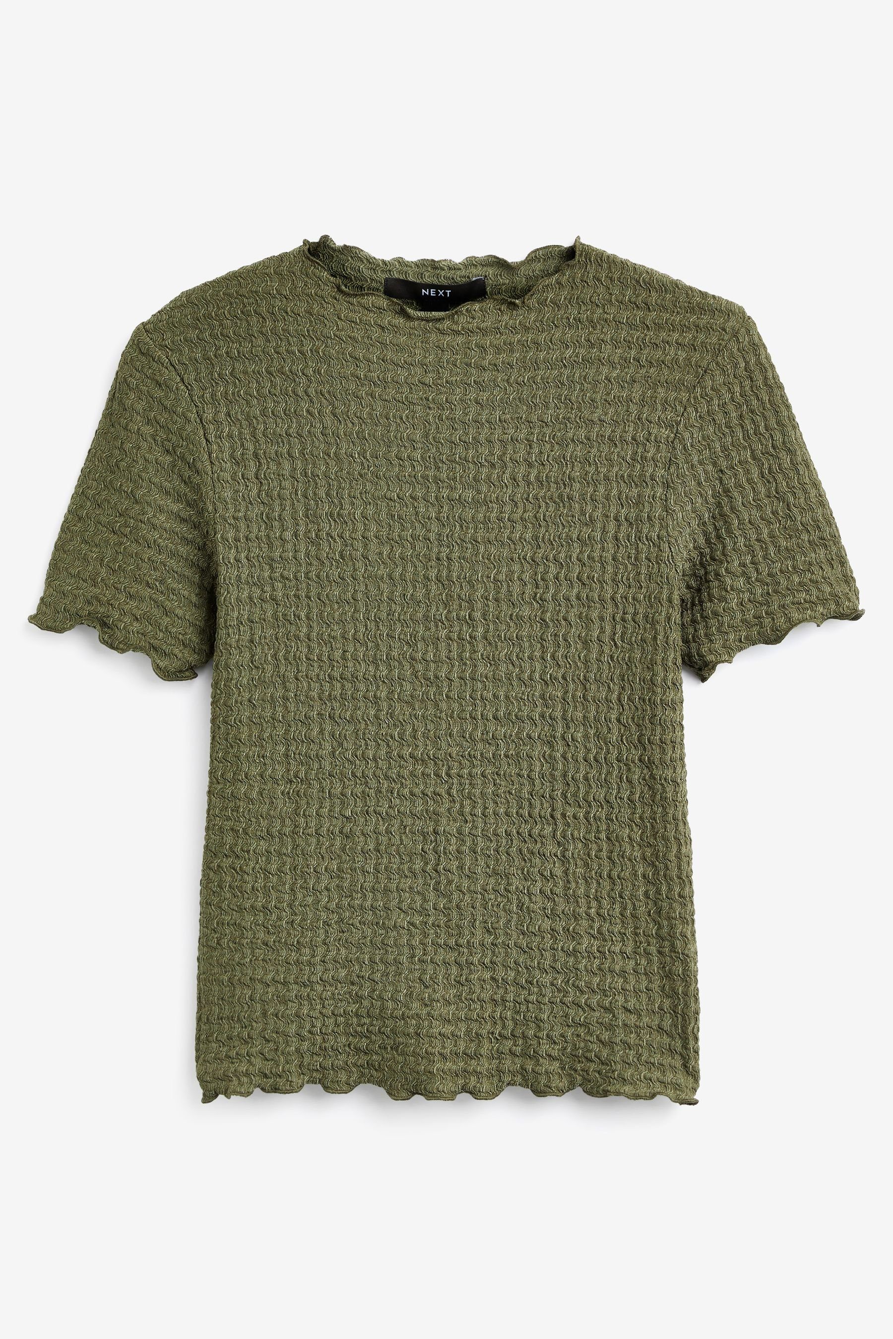 Next T-Shirt Strukturiertes Oberteil mit Kräuselsaum (1-tlg) Khaki Green