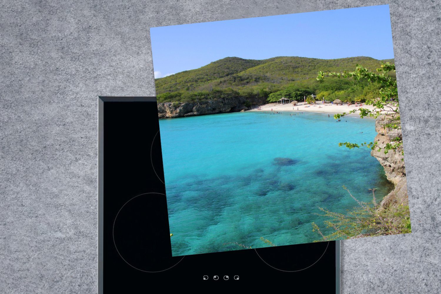 78x78 Strand Herdblende-/Abdeckplatte - MuchoWow Ceranfeldabdeckung, cm, - Arbeitsplatte Curacao tlg), (1 Blau, Vinyl, küche für