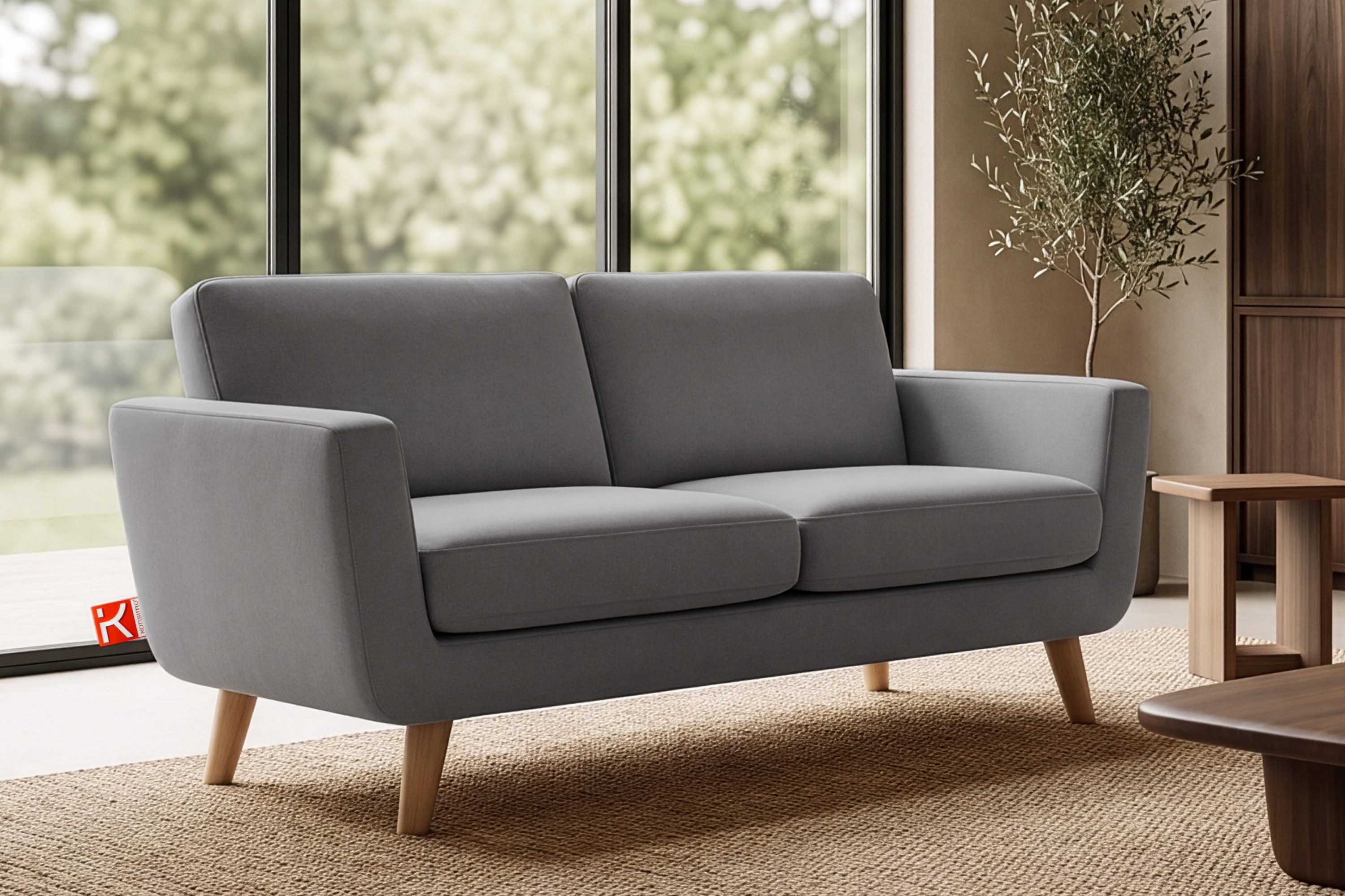KONSIMO® 2-Sitzer TAGIO Sofa, hergestellt in der EU, 5 Jahre Garantie, Scandi-Stil, mit Armlehnen, Gestell aus Massivholz