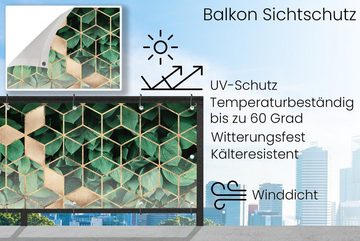 MuchoWow Balkonsichtschutz Blätter - Gold - Würfel - Luxus (1-St) Balkonbanner, Sichtschutz für den Balkon, Robustes und wetterfest