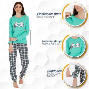 LOREZA Schlafanzug Damen Pyjama Set zweiteiliger Schlafanzug Hausanzug Nachtwäsche langar (Set, 2 tlg)