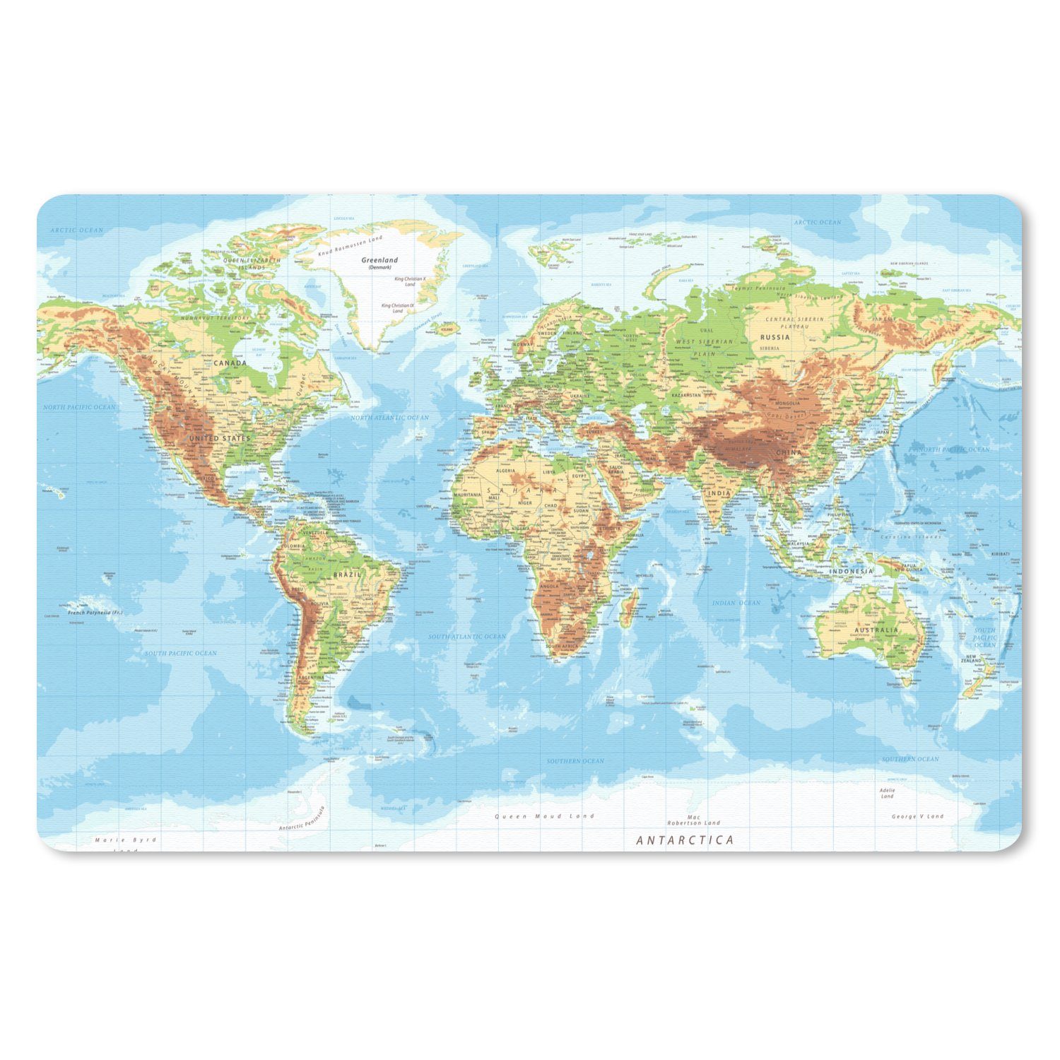 MuchoWow Mauspad Weltkarte - Atlas - Topographie (1-St), Mouse pad Klein, Gaming Deko, PC Zubehör, 27x18 cm