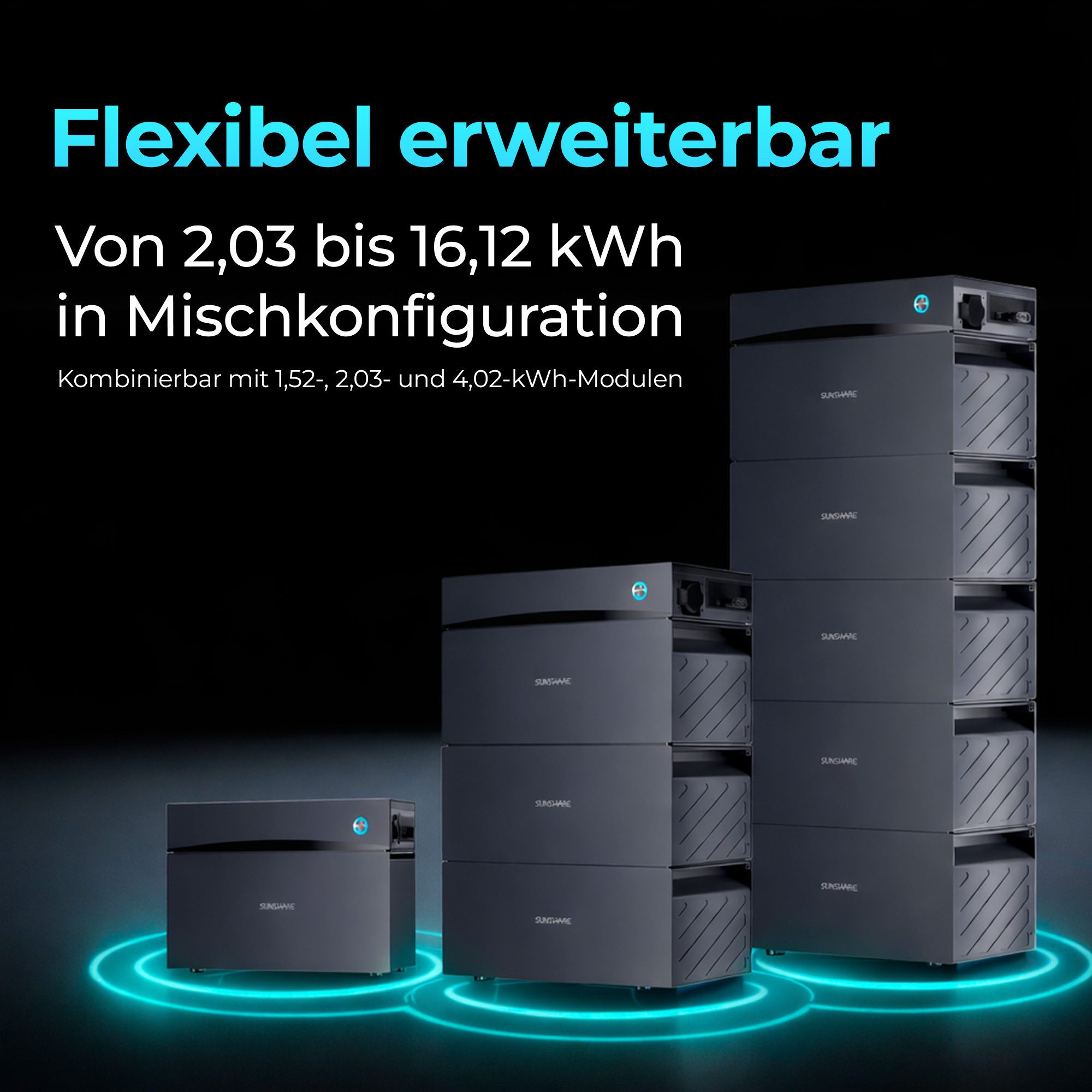 Sunshare Balkonkraftwerk Ray Lite 600W + 2 kWh Glory & Halterung – Modular erweiterbares, 600 W, Monokristallin N‑Typ TOPCon, (Balkonkraftwerk-Komplettset mit S – Bild 4 von 5