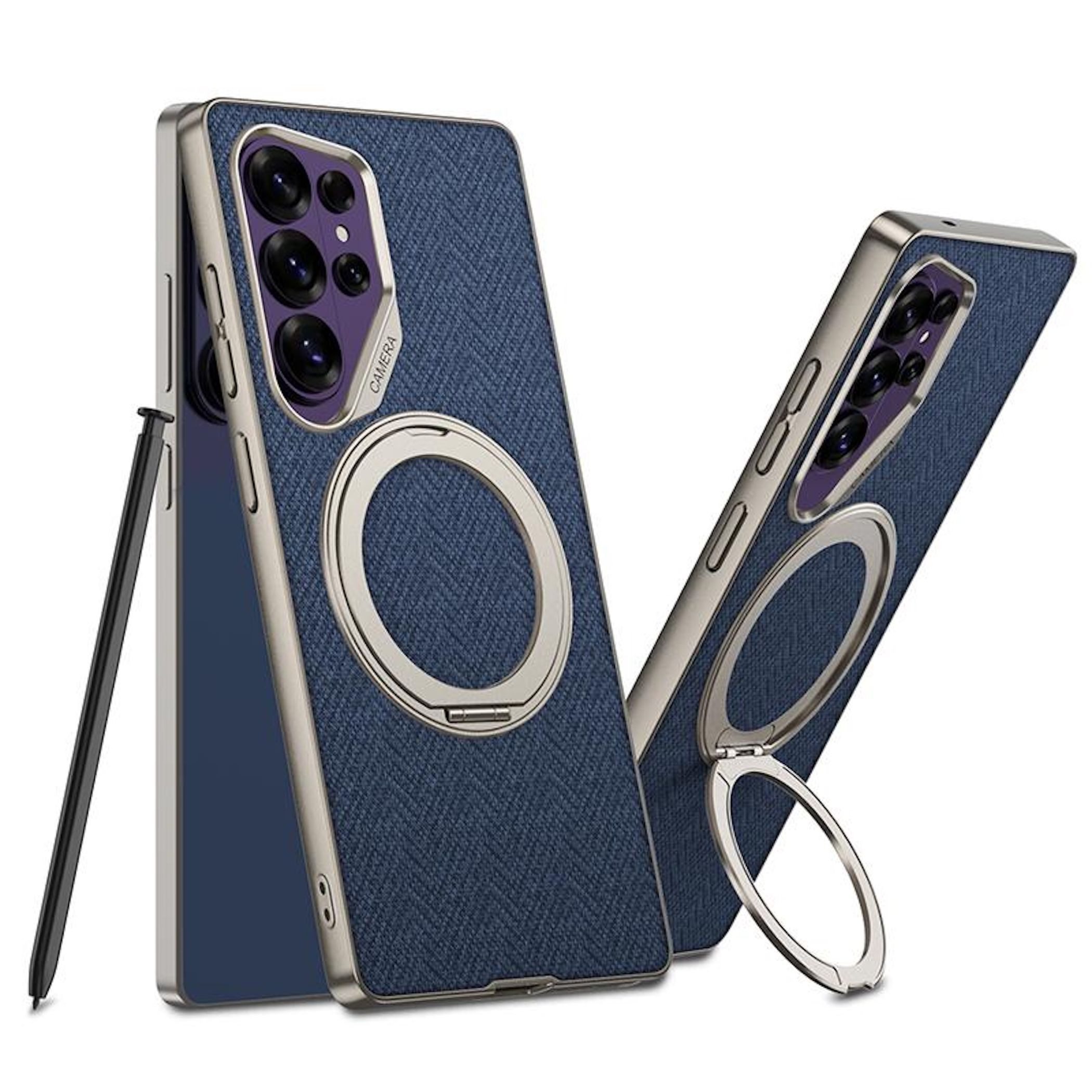 Wigento Handyhülle Für Samsung Galaxy S26 Ultra 5G Kunstleder Hülle Magnet Ring Blau, Magnet Ringhalter, 360 Grad Schutz