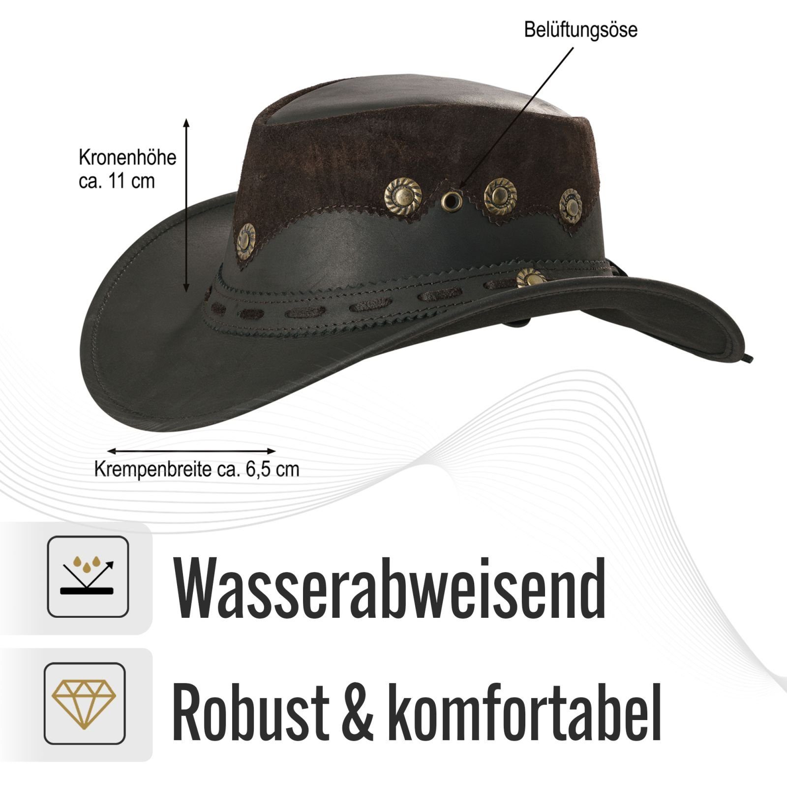 Hut Forest Luxus Sonnenh Leder Brown Reiten Country Western Deep Cowboy FOX S Black Fox Größe FOREST Cowboyhut BLACK