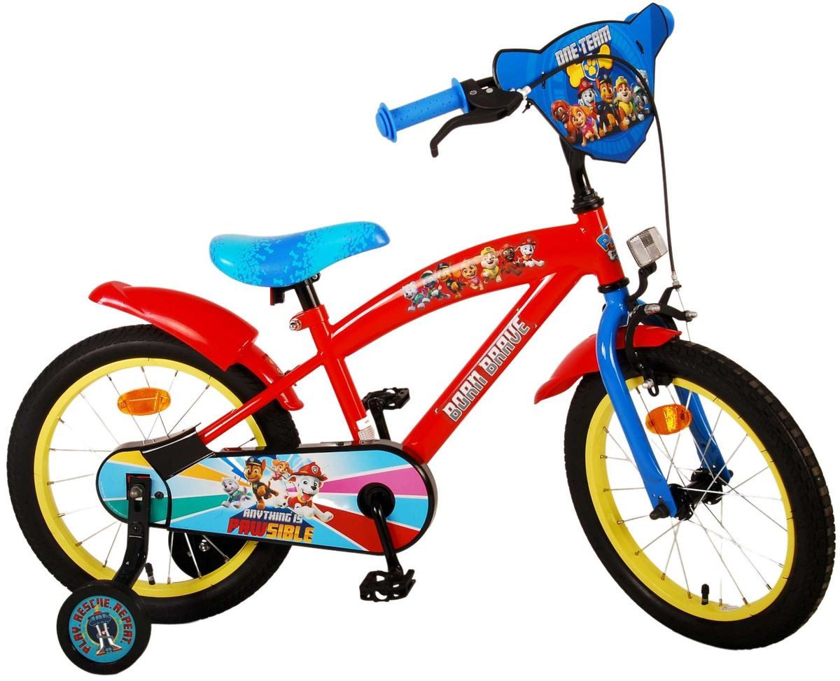Volare Kinderfahrrad 16 Zoll Kinder Jungen Fahrrad Rad Bike Kinderrad Paw Patrol Rot 21707, 1 Gang, Stützräder, Kettenschutz, Schutzbleche, Rücktrittbremse