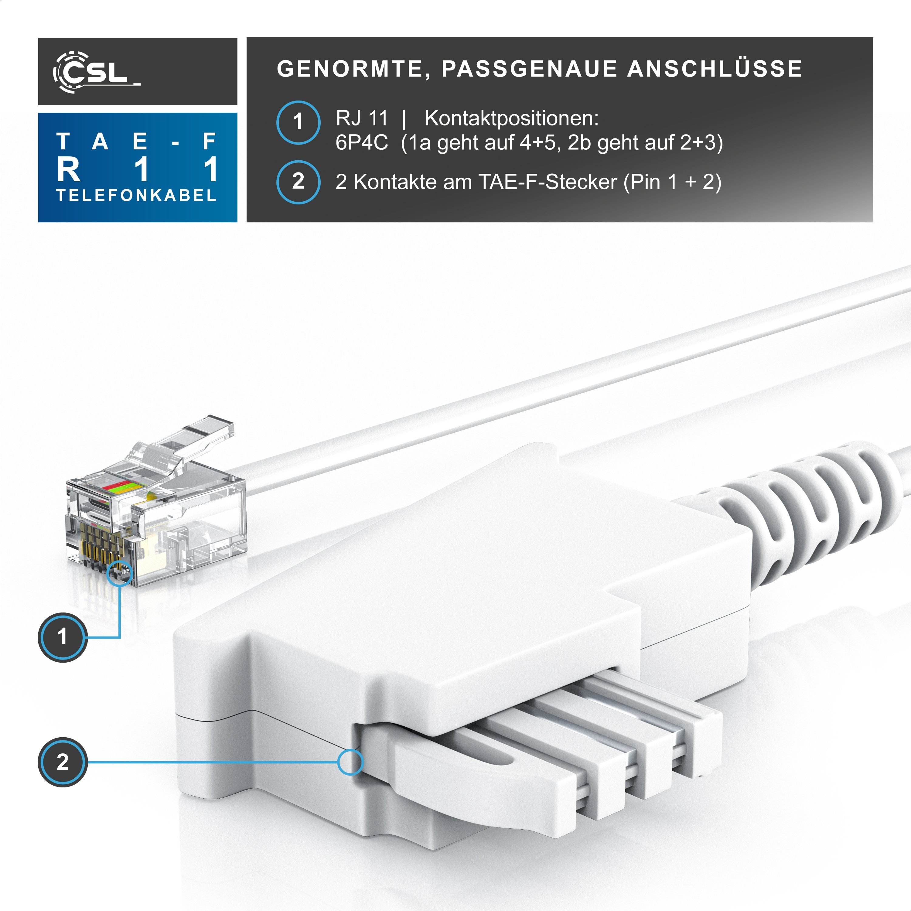 CSL Flachkabel TAEF Telefondose zu Telefon Fax Anrufbeantworter flach 0,5m Telefonkabel, TAE-F, RJ-11 (50 cm), für Router, Fritzbox und Telefondose, für DSL und – Bild 4 von 5