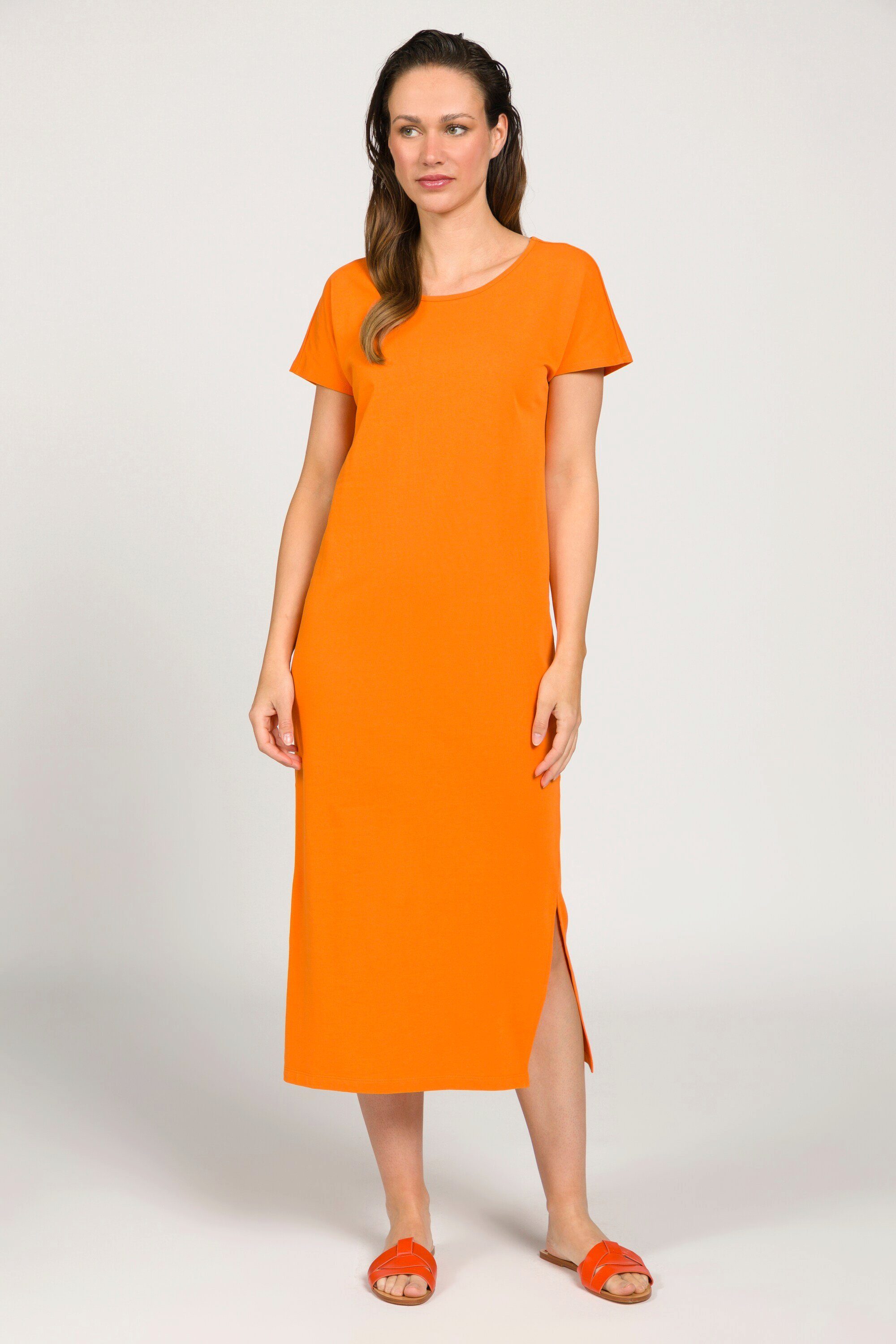 Gina Jerseykleid Seitenschlitze ärmellos Jersey Laura Rundhals orange Kleid