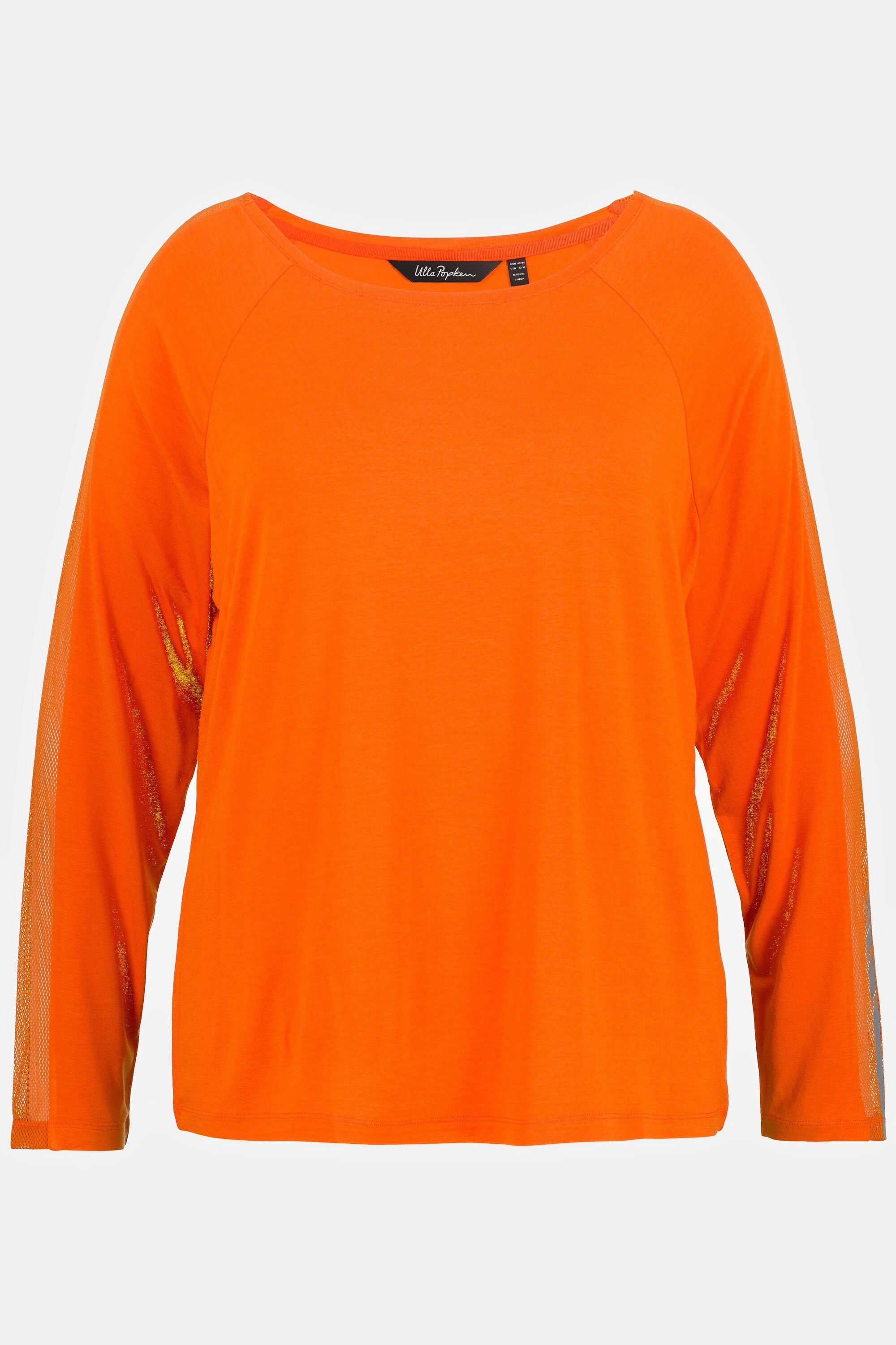 Popken Reflektor-Druck Rundhalsshirt U-Boot-Ausschnitt Shirt orange Ulla Langarm