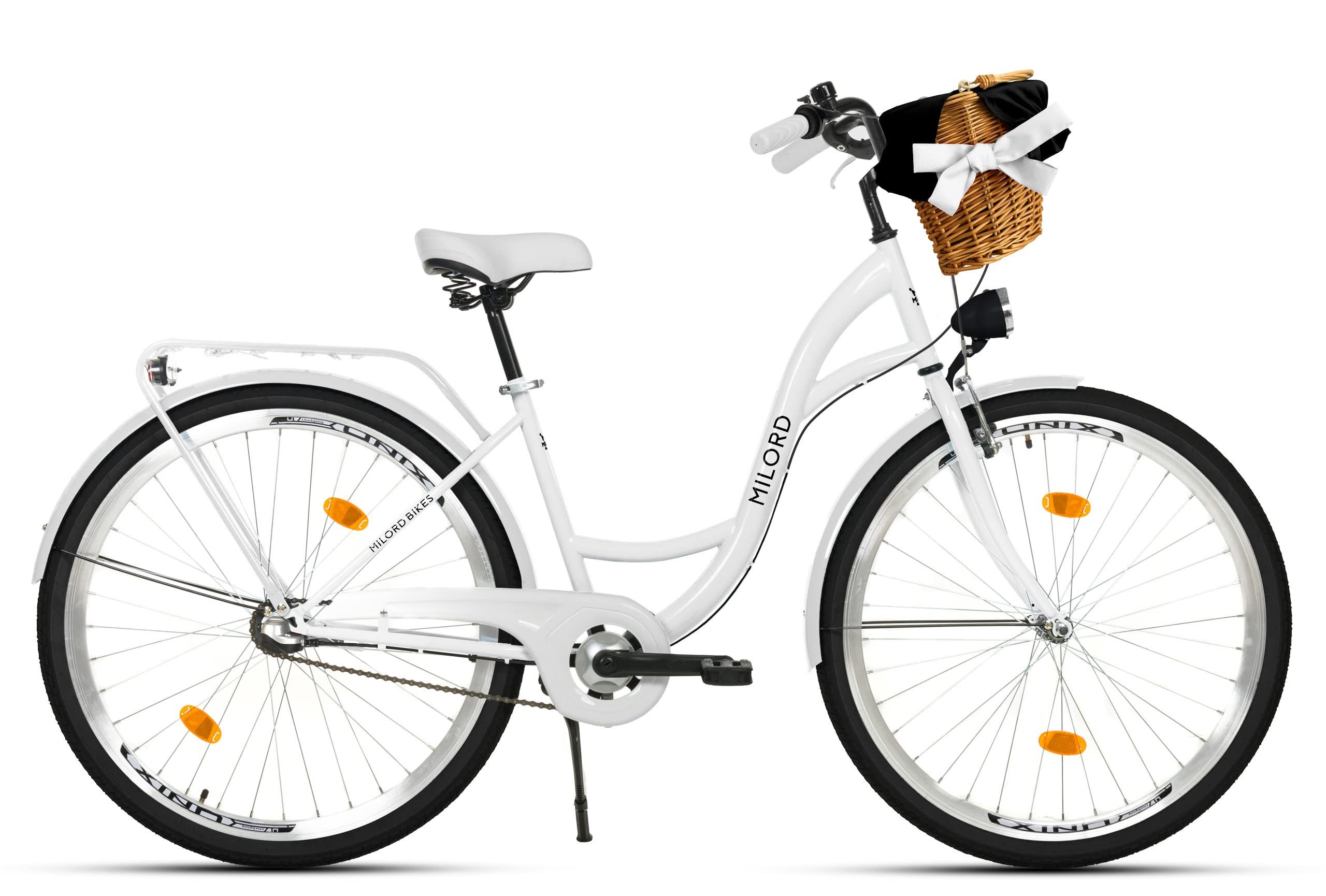 Milord Cityrad Milord City Fahrrad Weidenkorb Damenfahrrad, 28/26 Zoll, Weiß, 3-Gang, 3 Gang, (Fahrradständer, Gepäckträger, Klingel, Korb, Kotflügel), Milord City Fahrrad Weidenkorb Damenfahrrad, 28/26 Zoll, Weiß, 3-Gang