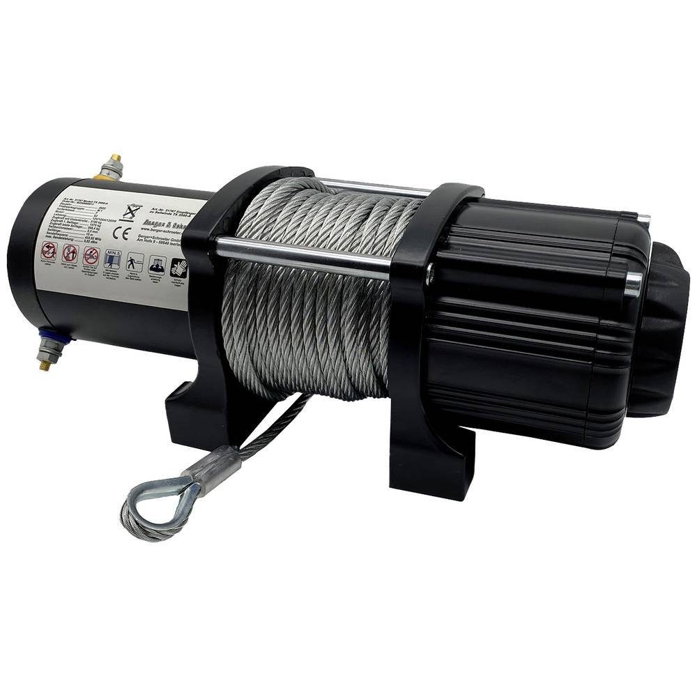 Berger & Schröter Seilwinde Seilwinde 12 V 3150 kg Stahlseil 31767, Funk-Fernbedienung, inkl. Rollenfenster