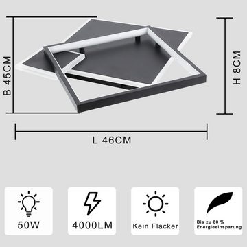 ZMH LED Deckenleuchte Modern Design Wohnzimmerlampe mit Fernbedienung Metall, LED fest integriert, Tageslichtweiß, 50W, schwarz