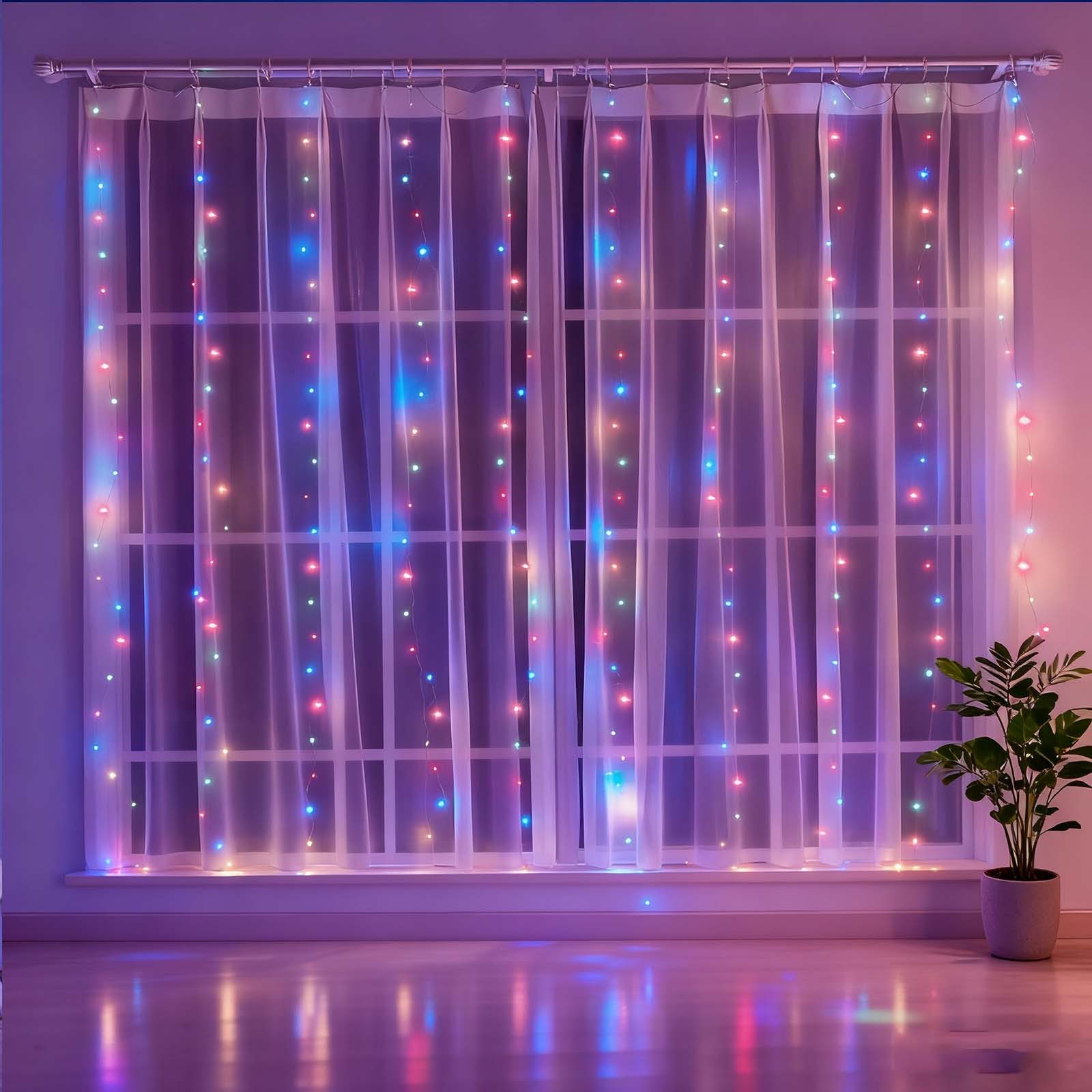 MUPOO LED-Lichtervorhang 3 M X 3 M 300 LED USB Lichterketten Vorhang, 8 Modi
