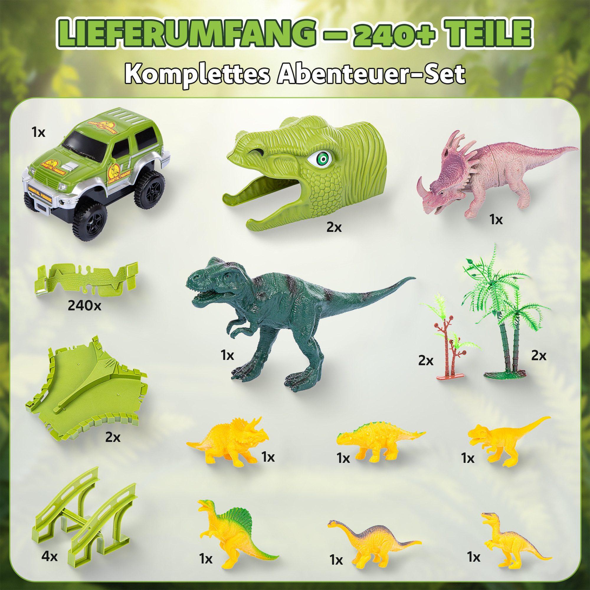 kinderplay Autorennbahn Dinosaurier Rennbahn 360 cm – flexibles Spielset – kreativer Bauspaß