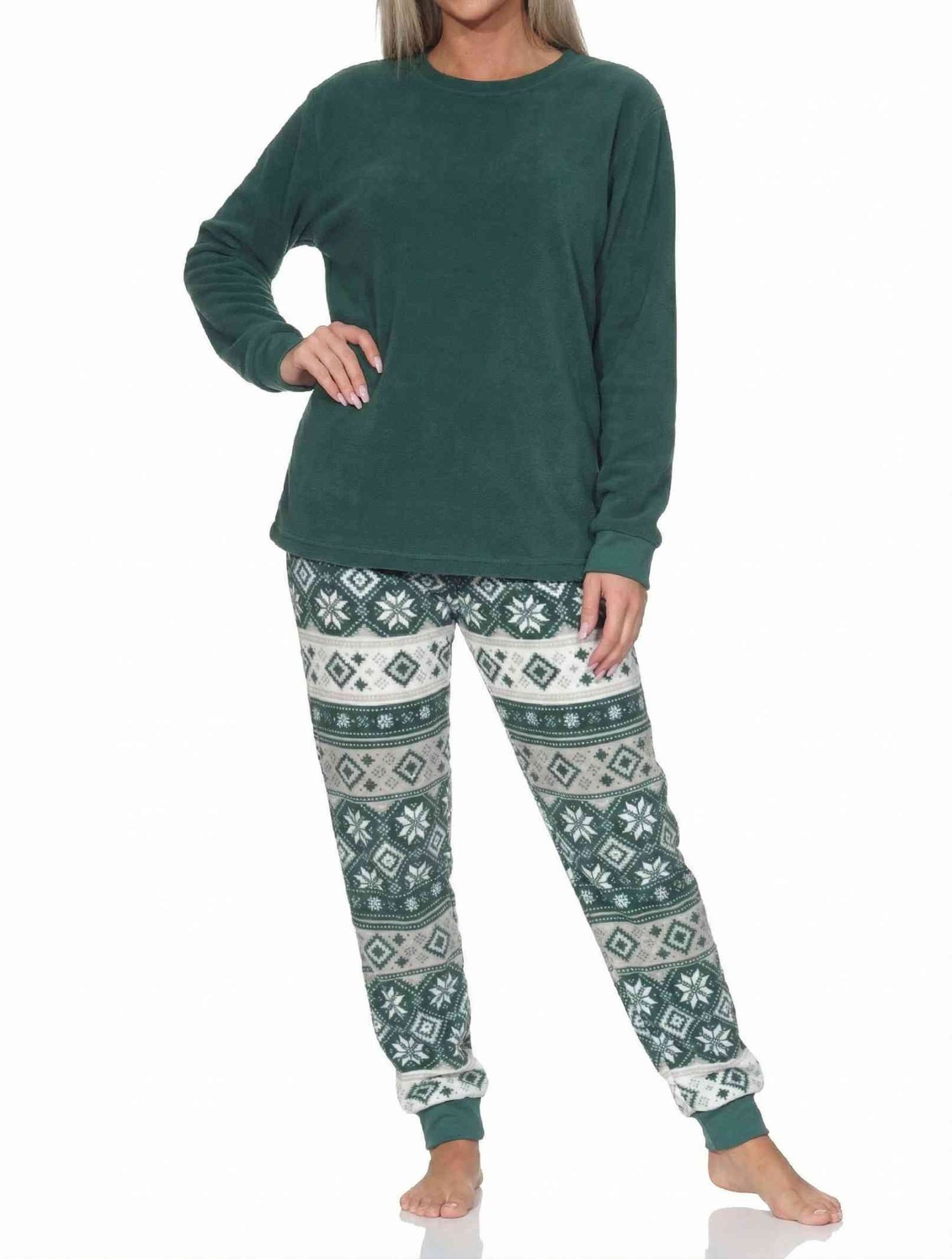 Pyjama Normann Damen Schlafanzug langarm in Norweger Optik aus Coral Fleece