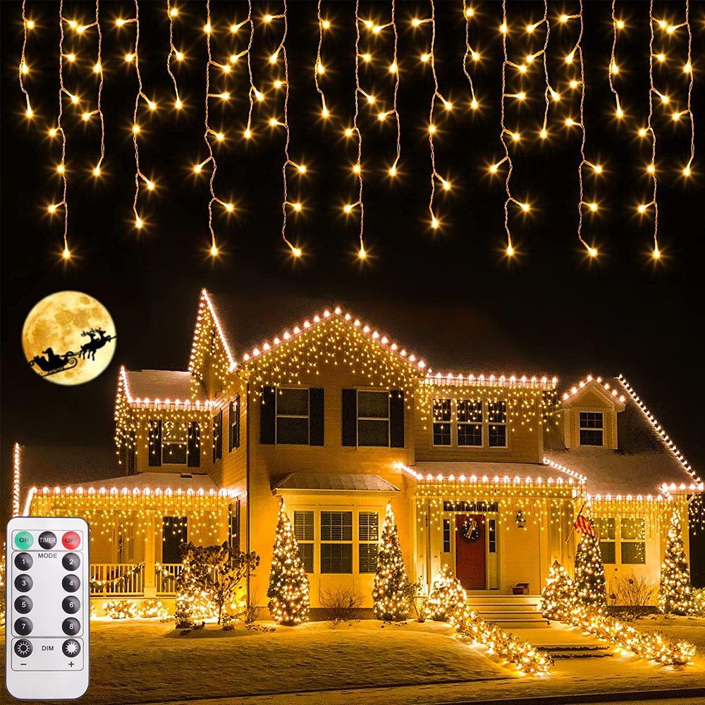 XERSEK LED Gartenleuchte 15M 600er LED Eisregen Lichterkette LED  Lichtervorhang Wasserdicht, Warmweiß, Außen Weihnachtsbeleuchtung  Warmweisse 8Modi Timer