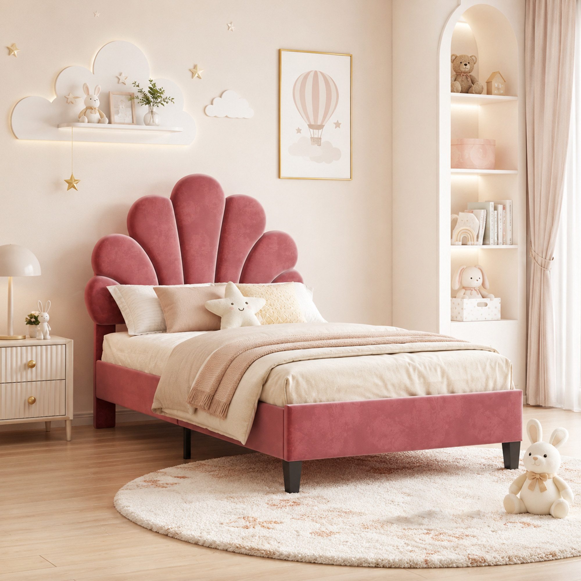 Simurq Einzelbett Polsterbett Samt Einzelbett mit gepolstertem, Jugendbett Bettgestell (Einzelbett), 90x200 cm aus Samt, höhenverstellbarem Kopfteil
