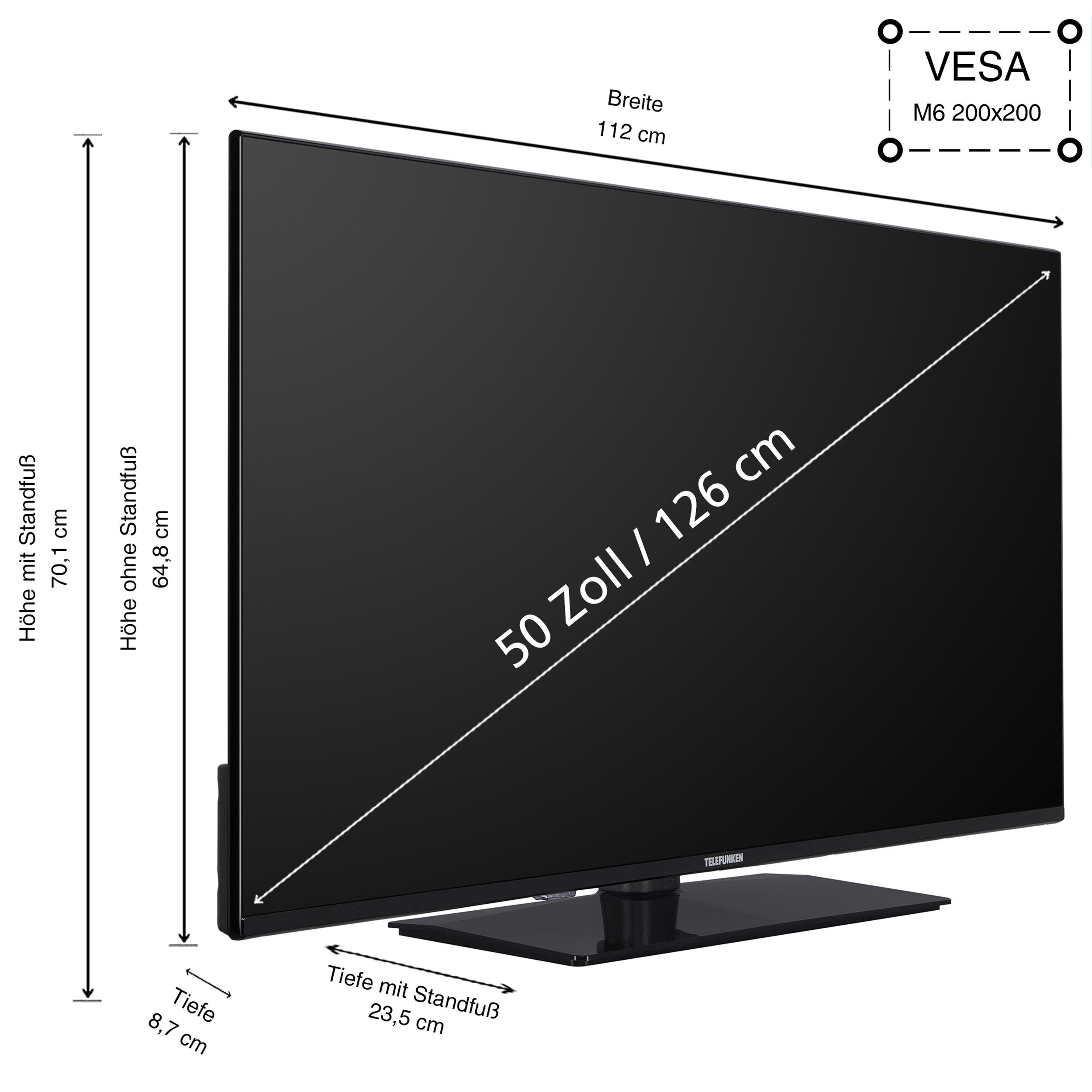 Telefunken XU50VP750M LCD-LED Fernseher (126 cm/50 Zoll, 4K Ultra HD, VIDAA Smart TV, VIDAA Smart TV, HDR Dolby Vision, Triple-Tuner, 6 Monate HD)